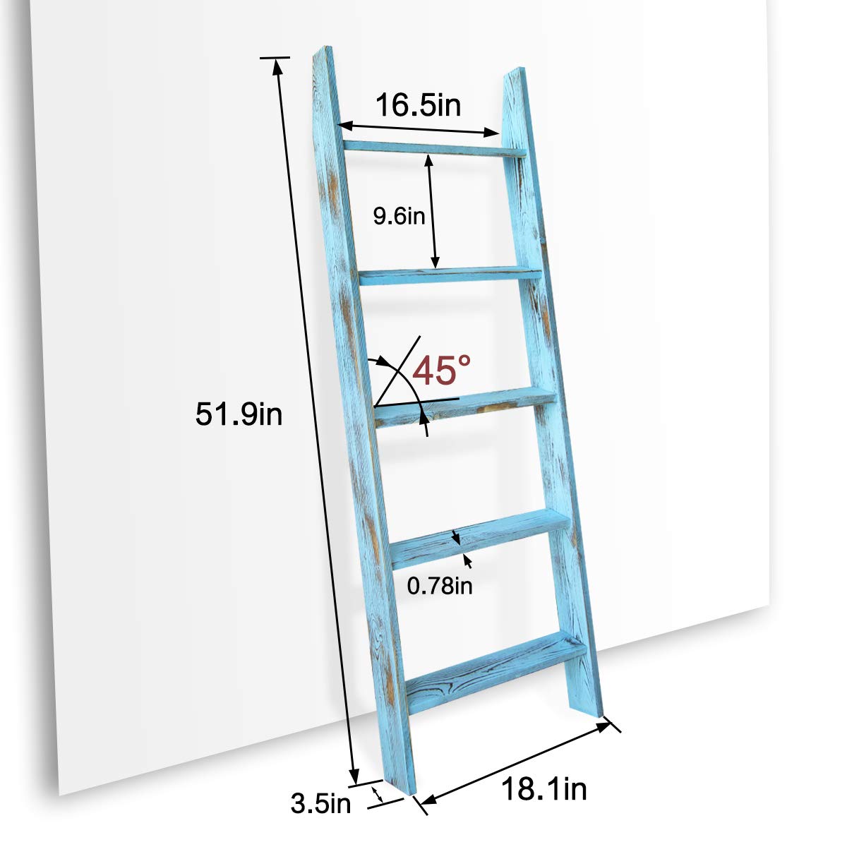 5-Tier Wooden Blanket Ladder for Living Room - Wall Leaning Storage Shelf, Farmhouse Decor Quilt Rack | Perfect for Cozy Blanket Display, Bedroom Organization & Rustic Home Decor