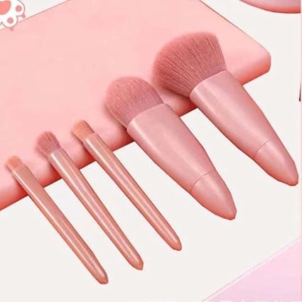 Snapstrike 5-Piece Travel Makeup Brush Set with Mirror - Mini Complete Function Cosmetic Brushes for On-The-Go Beauty | Perfect for Travel, Gym, and Touch-Ups