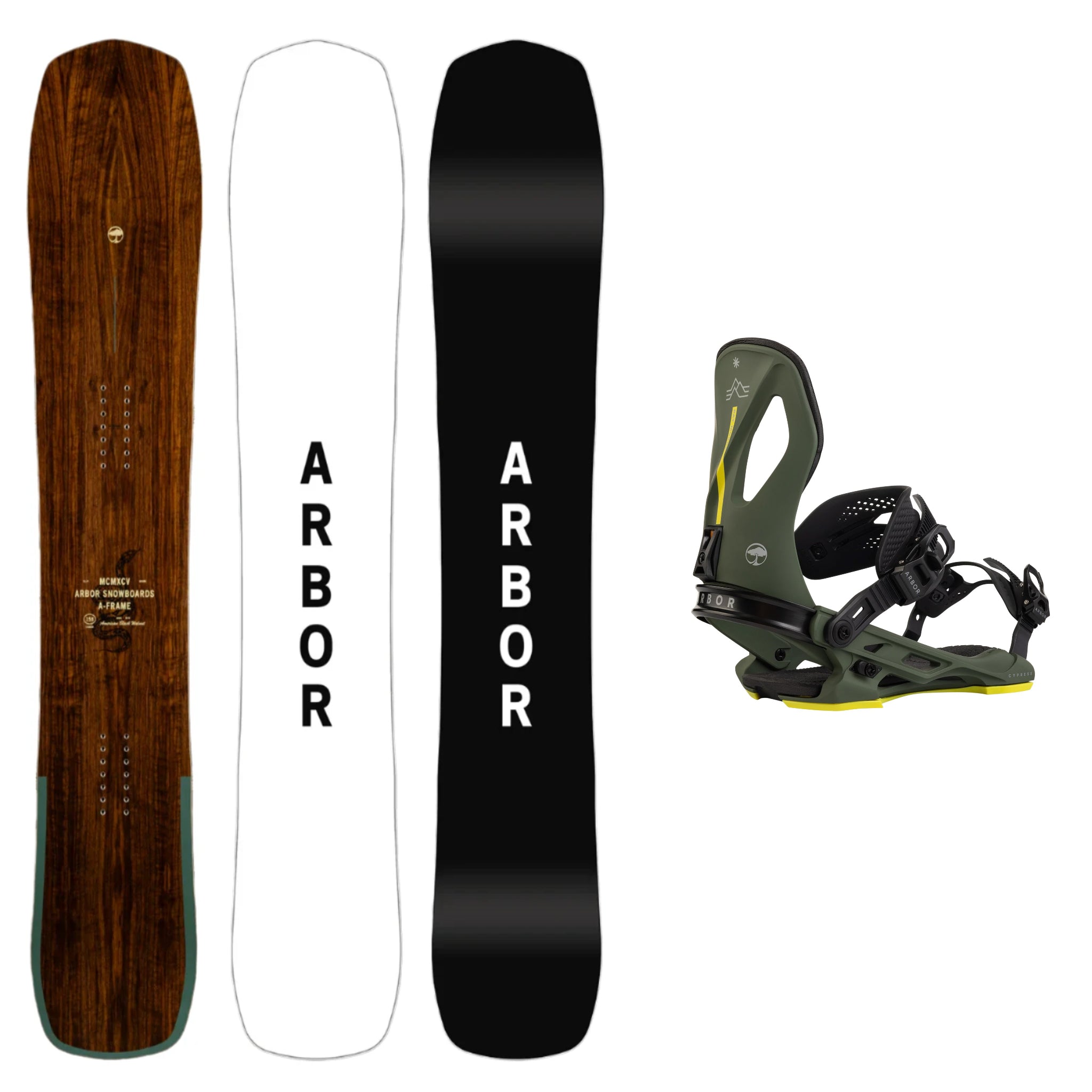 Arbor A-Frame Camber Snowboard with Arbor Cypress Pat Moore Bindings - All-Mountain Freeride Snowboard for Powder & Groomed Runs