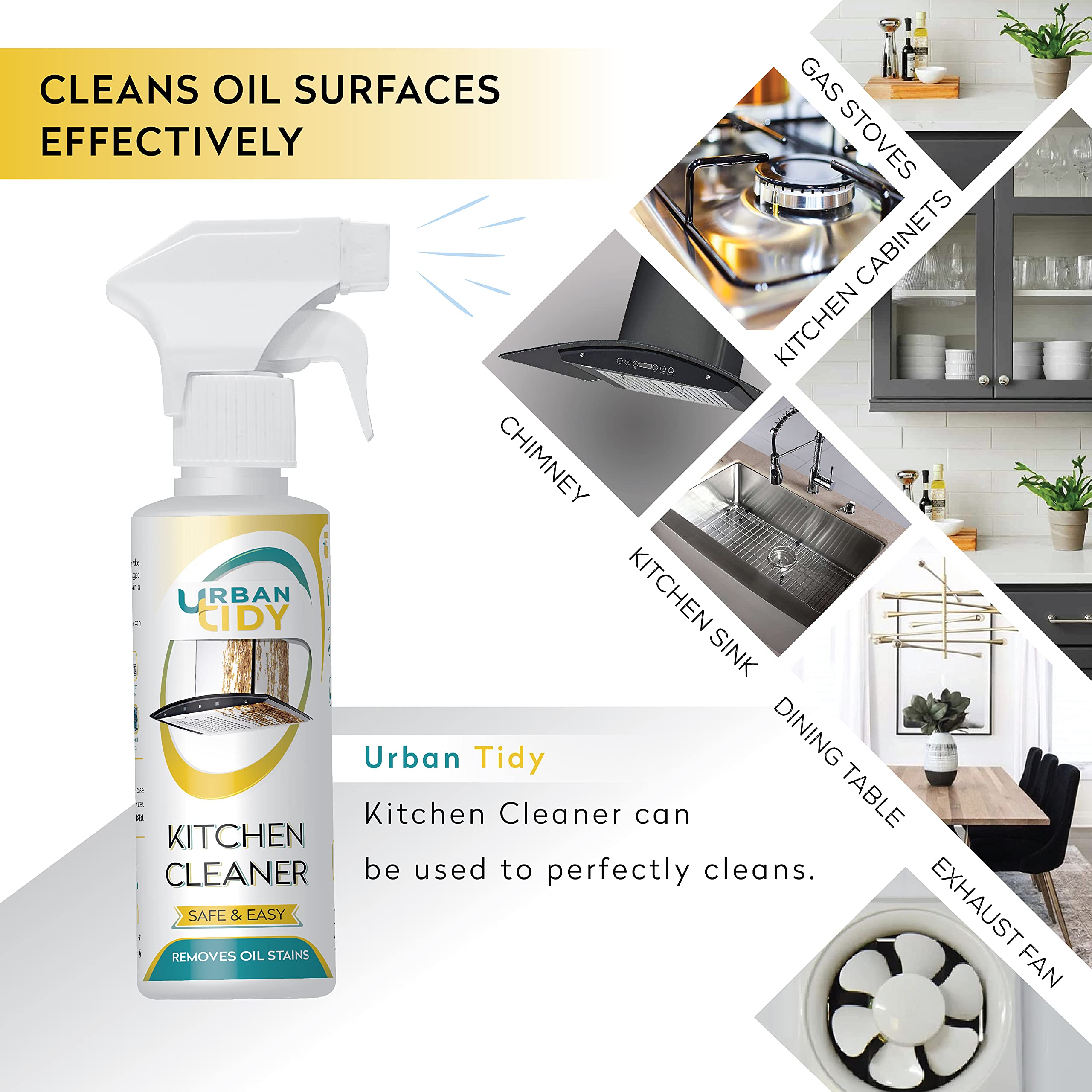 Urban Tidy Kitchen Cleaner - Oil Stain Remover for Gas Stove, Chimney, Oven, Grill, Exhaust Fans & Countertops | 250GM (Pack of 2) with Fresh Fragrance | Perfect for Deep Cleaning & Grease Removal in Home Kitchens