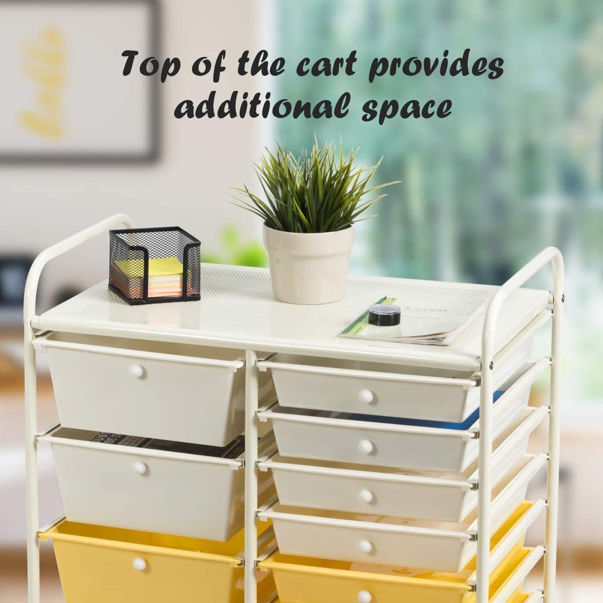 15-Tier Rolling Drawer Storage Cart with 4 Wheels - Moccha Organizer for Cosmetics, Office Supplies & Files - Perfect for Home, Studio & Office Organization (Yellow)