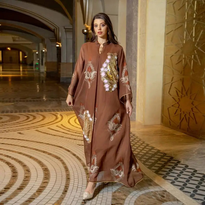 Elegant Sequin & Embroidered Women's Caftan Kaftan Dress - Eid Jalabiya for Special Occasions & Evening Parties