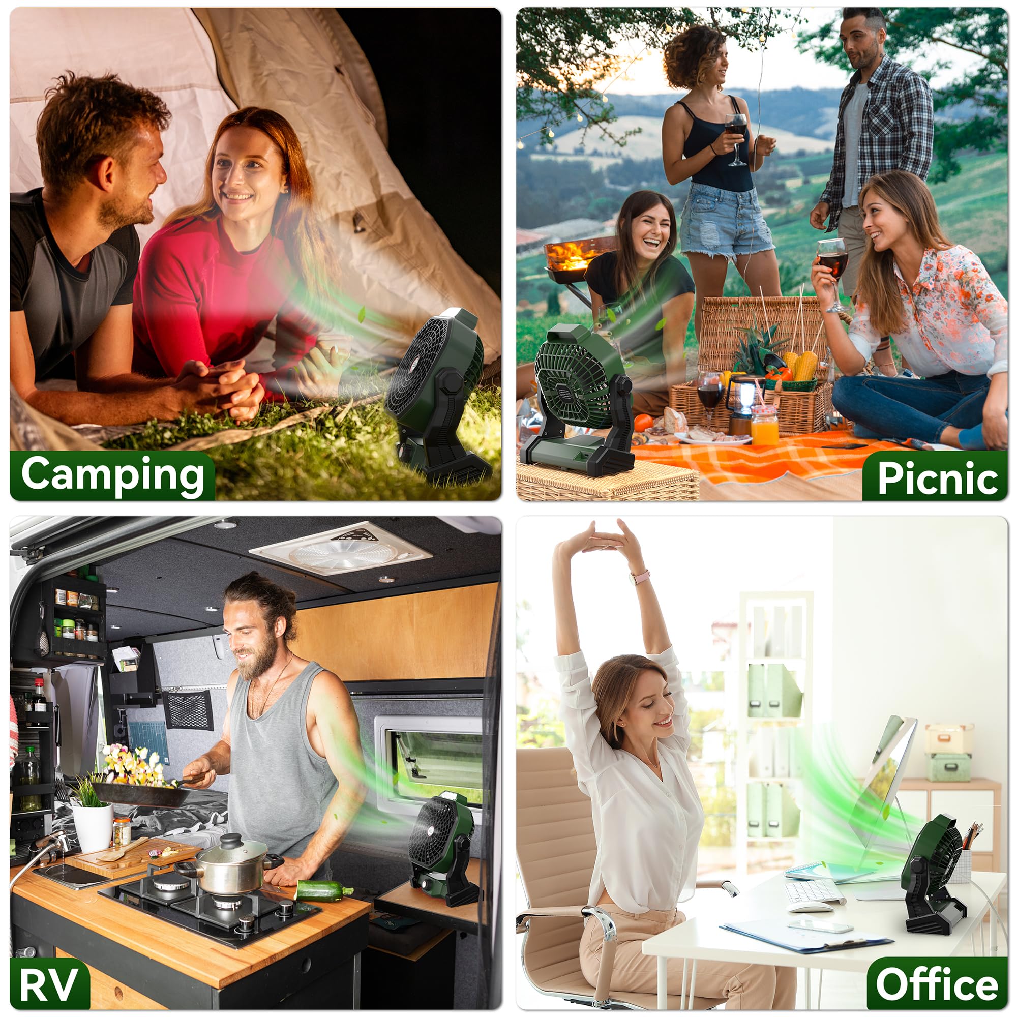 Rechargeable Camping Fan with LED Lantern - 10400mAh Battery Powered Portable Tent Fan for Outdoor Travel, Home, Office & Desk Use | Perfect for Camping Essentials, Emergency Lighting & Personal Cooling
