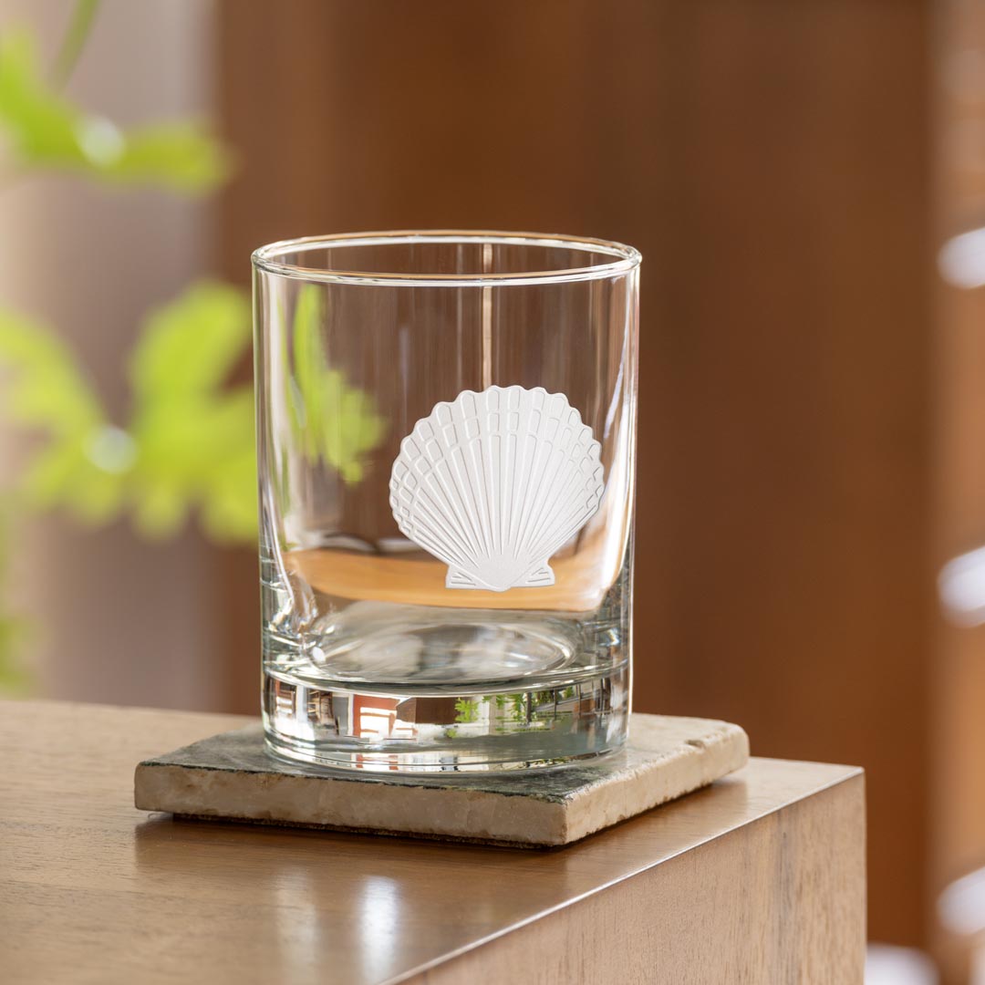 Premium 13oz Scallop Shell Double Old Fashioned Whiskey Glasses - Set of 2 for Bourbon, Scotch & Cocktails - Perfect for Home Bars, Gifts & Entertaining