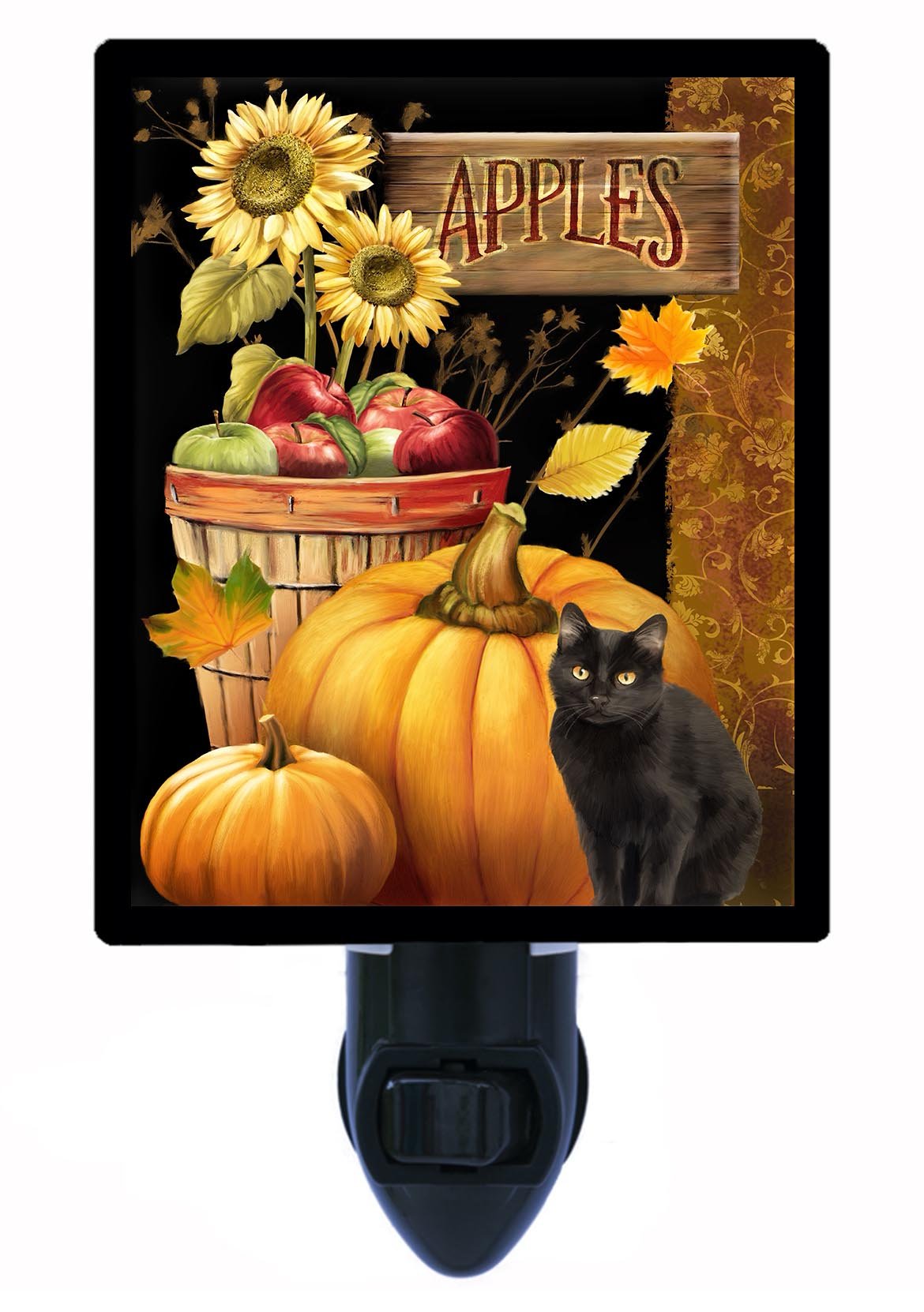 Autumn-Themed LED Night Light for Kitchen - Black Cat, Pumpkins & Apples Design | Perfect for Fall Decor, Bedroom & Nursery Nightlight