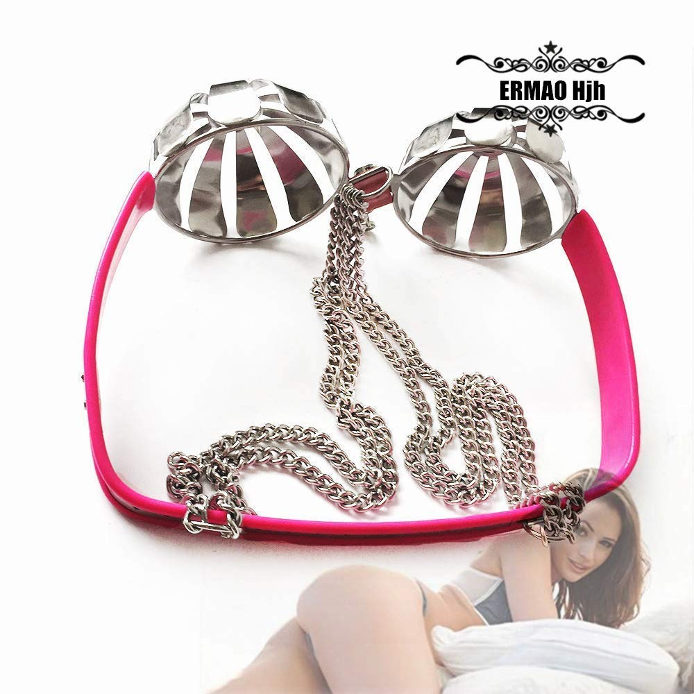 Metal Chastity Belt Bra for Women - SM Bondage Bustier with Lock, Extreme Fetish Underwear for Role Play & BDSM - Perfect for Couples Play, Adult Games & Sensual Exploration (Pink)