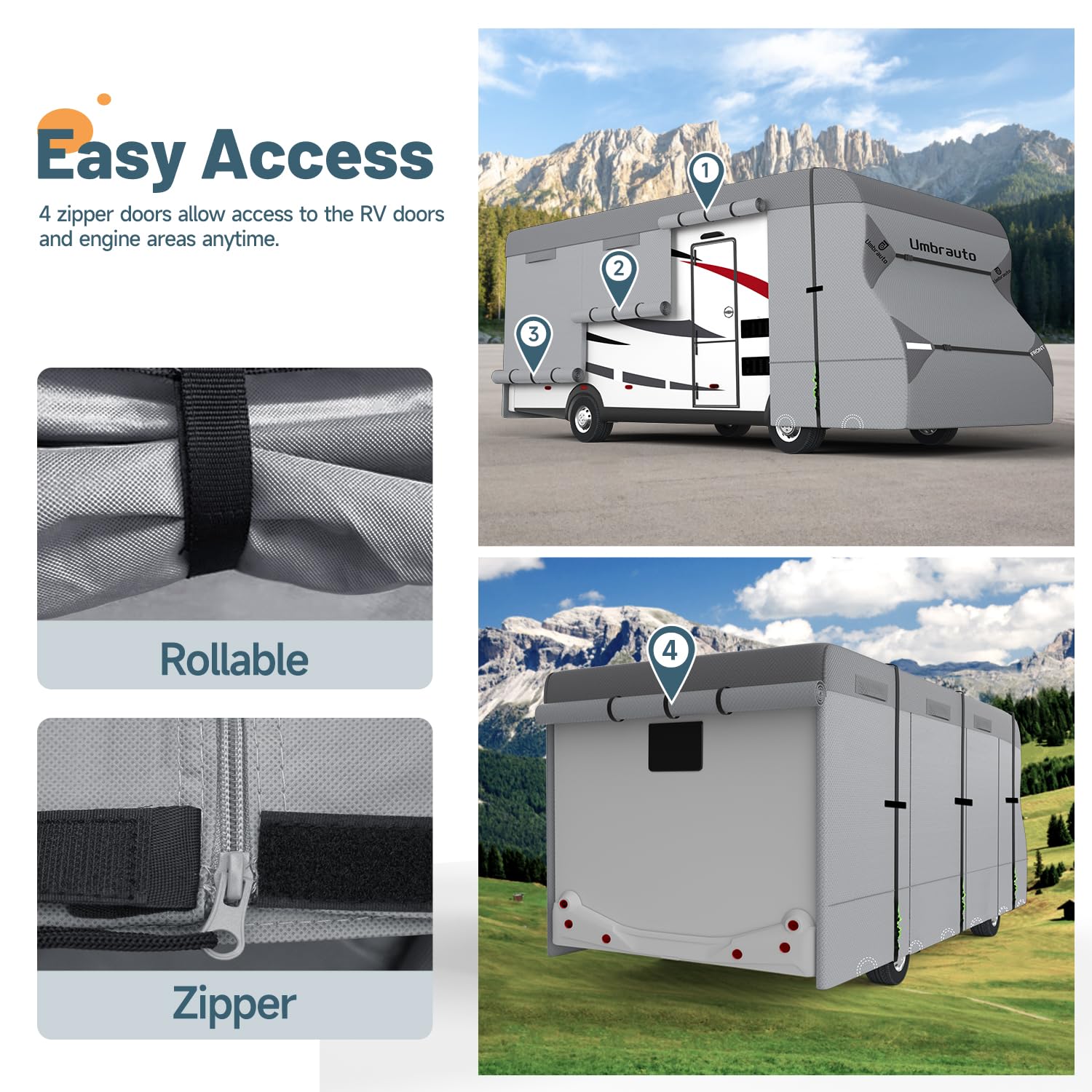 **Umbrauto RV Cover for Class C Motorhomes 23'-26' - 7-Layer Anti-UV, Windproof, Waterproof Camper Cover with 3 Extra Straps, Repair Patches & 6 Gutter Covers - Perfect for Outdoor Storage & Travel Protection**