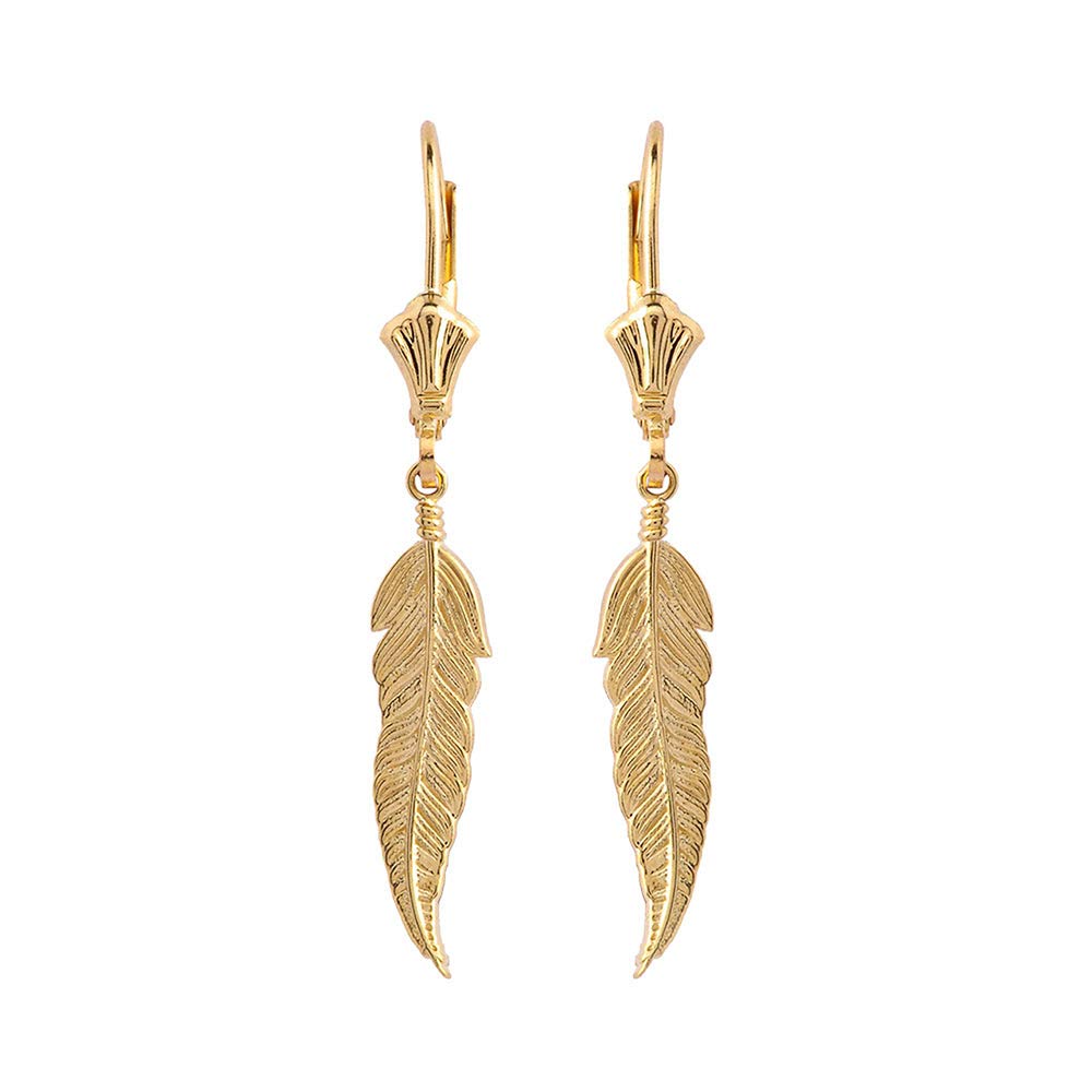 Authentic Gold-Plated Native American Feather Leaf Dangle Earrings for Women & Girls | Handmade Tribal Jewelry for Everyday Wear & Special Occasions