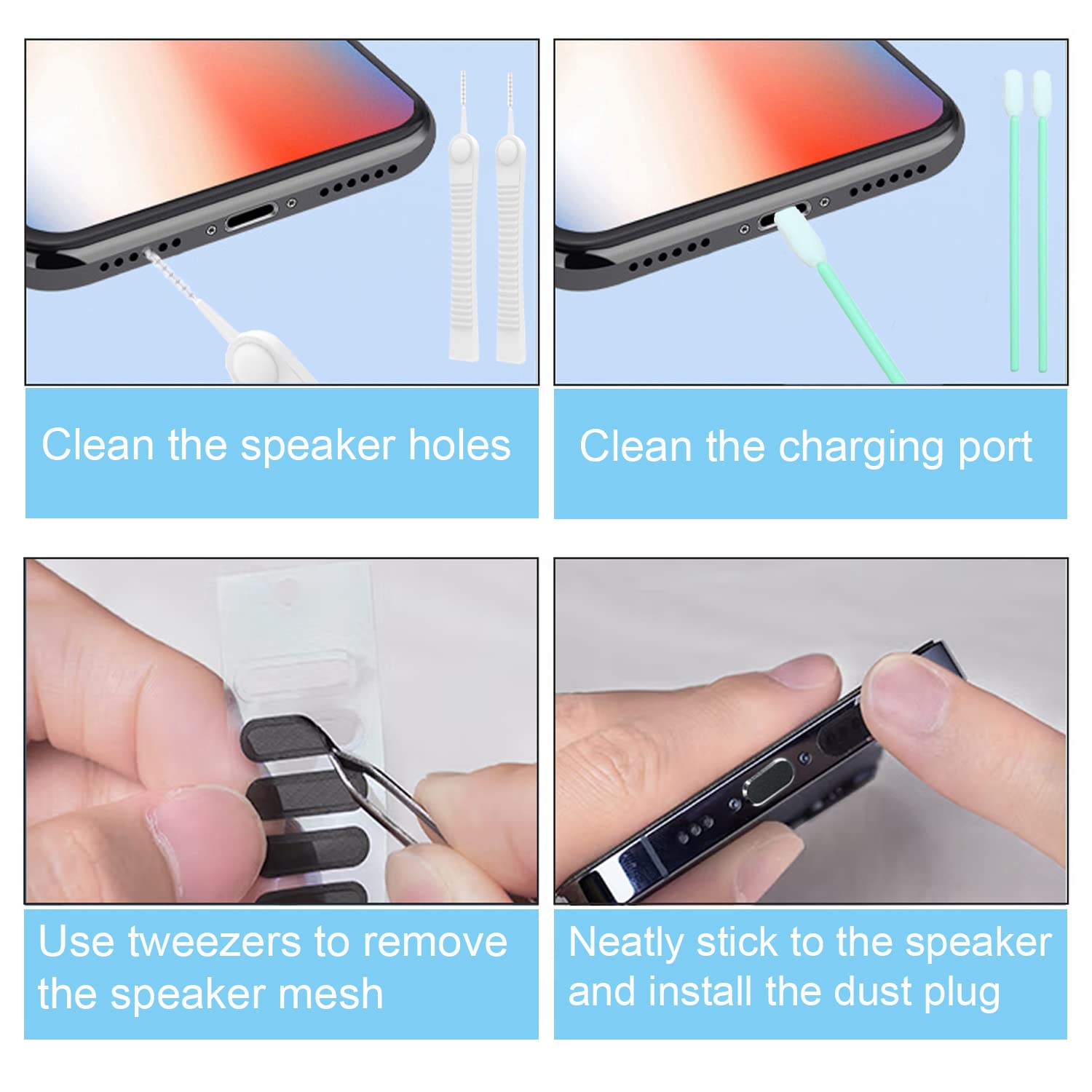 iPhone & AirPods Dust Plug Set - Lightning Port Protector & Speaker Cover | Anti-Dust Charging Port Cover for iPhone 11/12/13/14/15 Pro Max & AirPods Cases | Perfect for Travel, Gym & Outdoor Activities (Black)