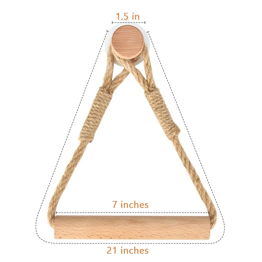 Rustic Wood & Rope Wall Mounted Toilet Paper Holder - Nautical Rattan Bathroom Tissue Roll Organizer with Self-Adhesive & Screw-Free Installation (Bead Accent) - Perfect for Coastal, Farmhouse & Boho Bathroom Decor
