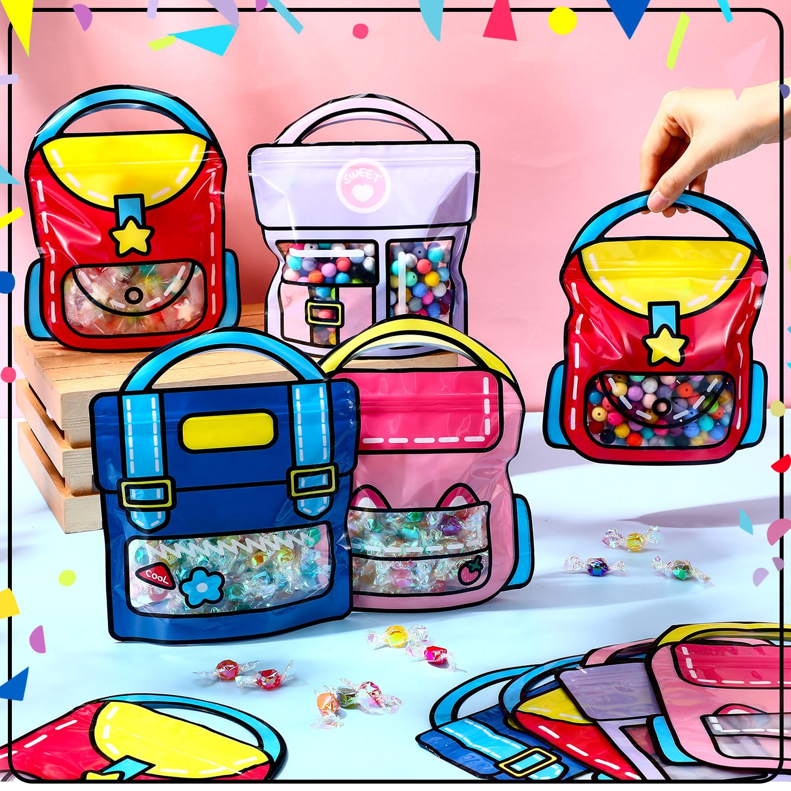 40 Pcs Bulk Kids Goodie Bags - Trendy Top Handle Party Favor Bags for Birthday, Baby Shower, Classroom & Back to School (7.2