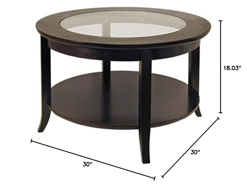 Ergode Genoa Round Coffee Table with Glass Inset and Storage Shelf - Modern Living Room Furniture for Small Spaces, Perfect for Apartments and Cozy Homes