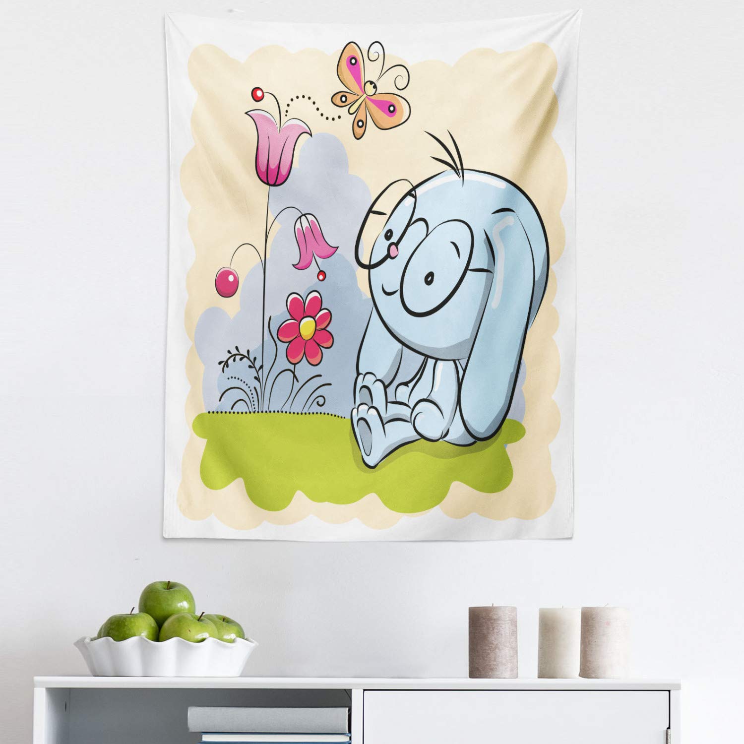 Ambesonne Butterfly Tapestry - Artistic Rabbit & Floral Nature Scene Wall Hanging Decor for Bedroom, Living Room, Dorm - 23