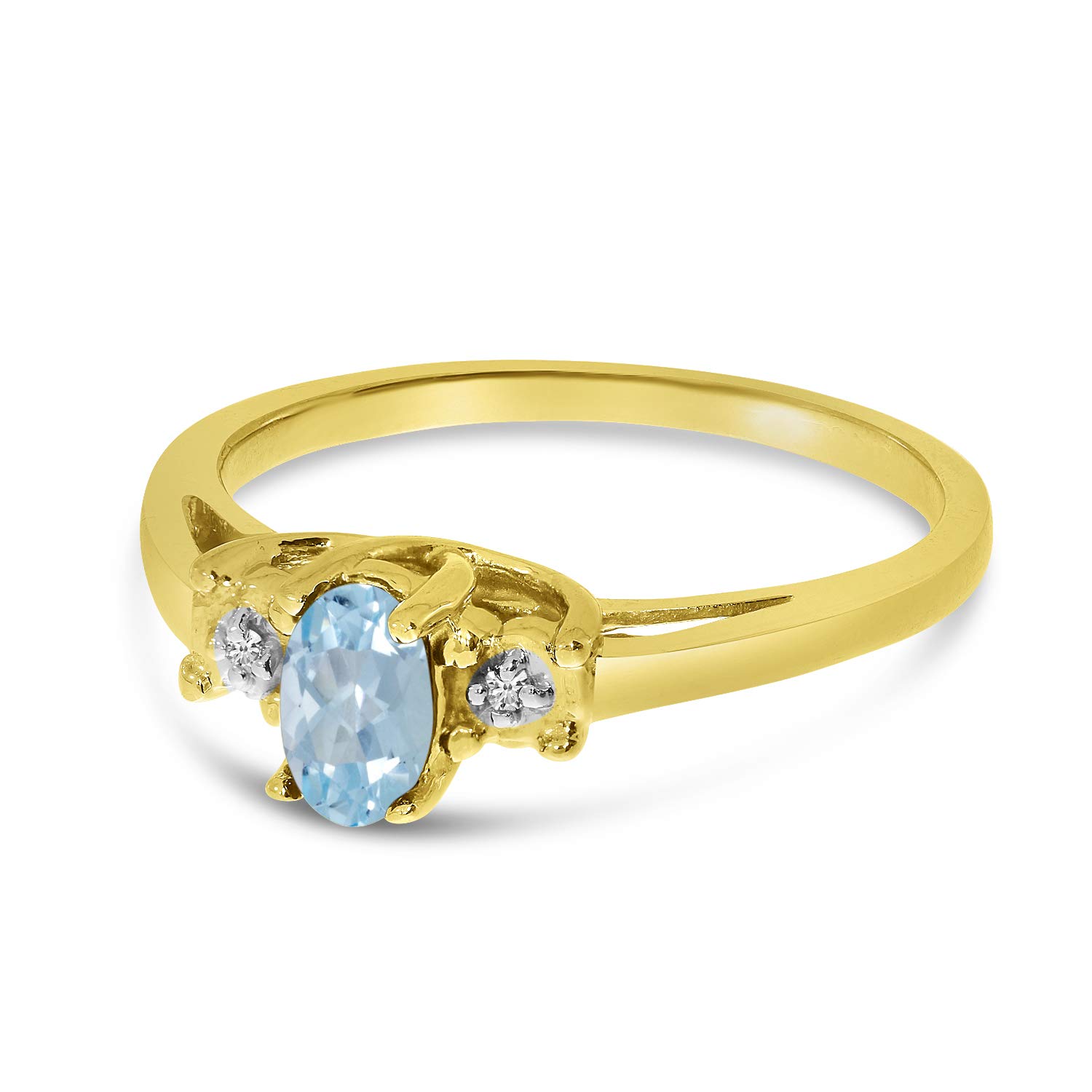 10K Yellow Gold Oval Aquamarine and Diamond Ring for Women - Elegant March Birthstone Jewelry Gift for Engagement, Anniversary & Special Occasions