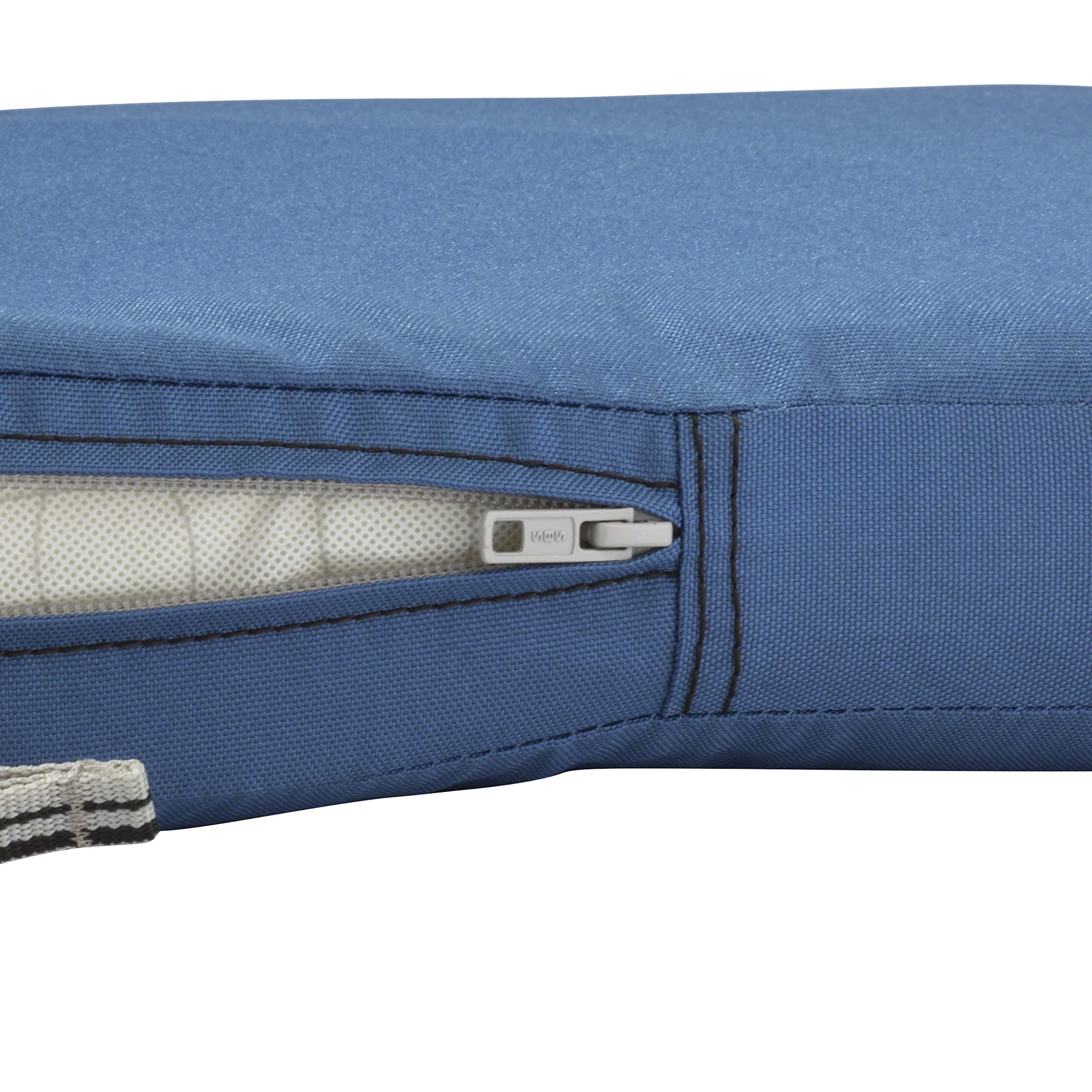 Water-Resistant Patio Chair Cushion 18x18x2 Inch - Classic Accessories Ravenna Empire Blue Outdoor Seat Cushion for Garden, Deck, Poolside & Patio Furniture