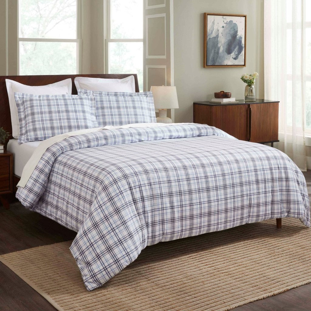Soft Plaid Flannel Cotton Duvet Cover Set - Farmhouse Style Bedding for Cozy Winter Nights | Perfect for Guest Rooms & Cabin Retreats