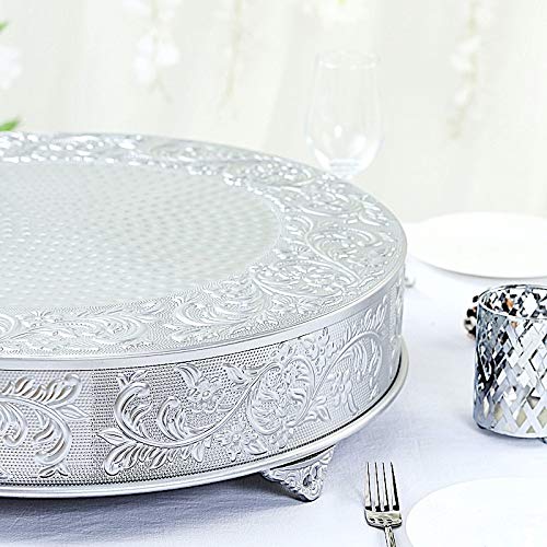 22-Inch Silver Round Embossed Cake Stand - Elegant Wedding & Birthday Dessert Display Pedestal for Centerpiece Decorations - Perfect for Party, Buffet, and Special Events