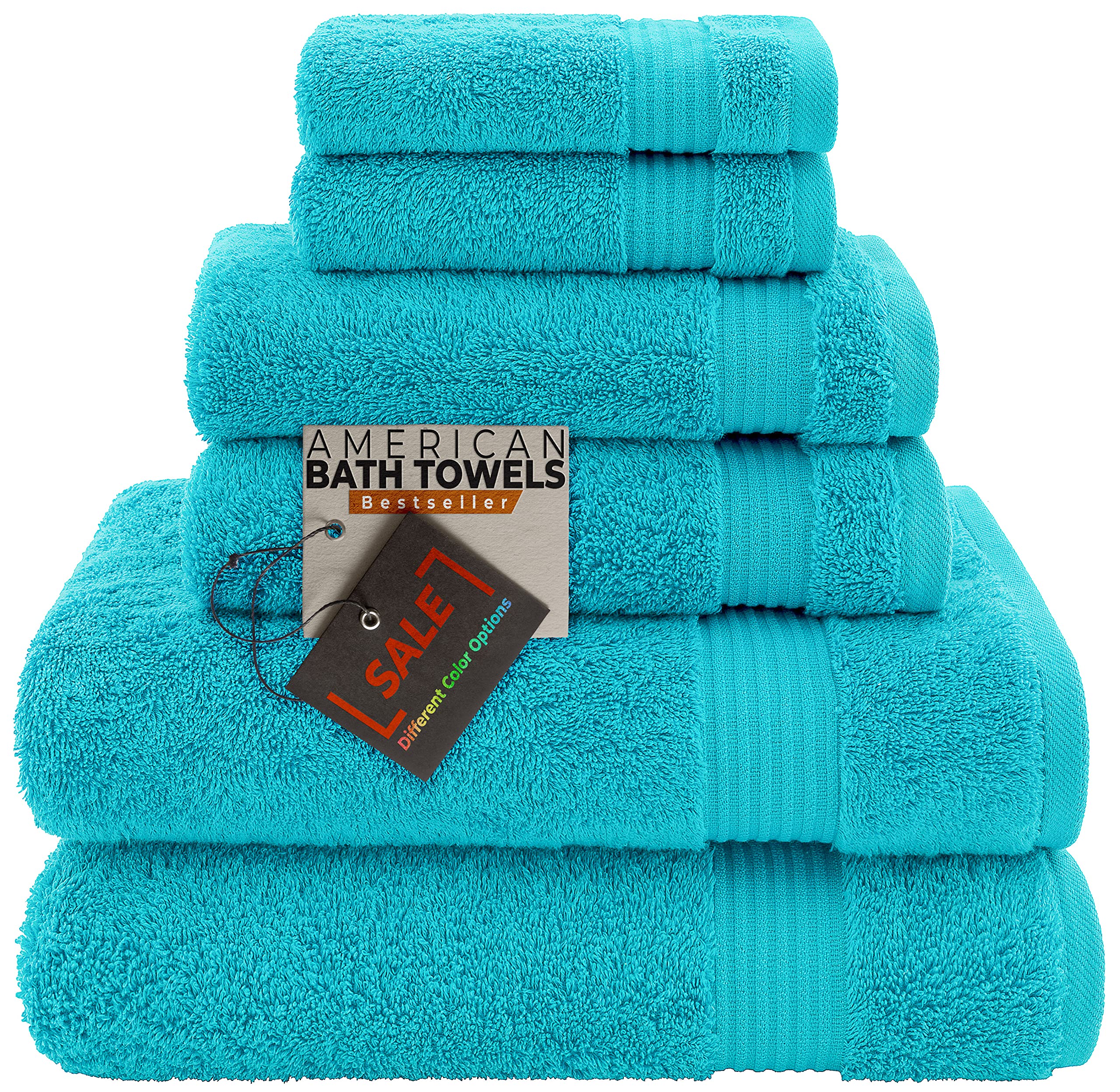 Premium 100% Cotton 6-Piece Turkish Bath Towel Set - Ultra Soft & Highly Absorbent - Includes 2 Bath Towels, 2 Hand Towels & 2 Washcloths in Aqua Blue - Perfect for Spa, Bathroom & Luxury Home Use