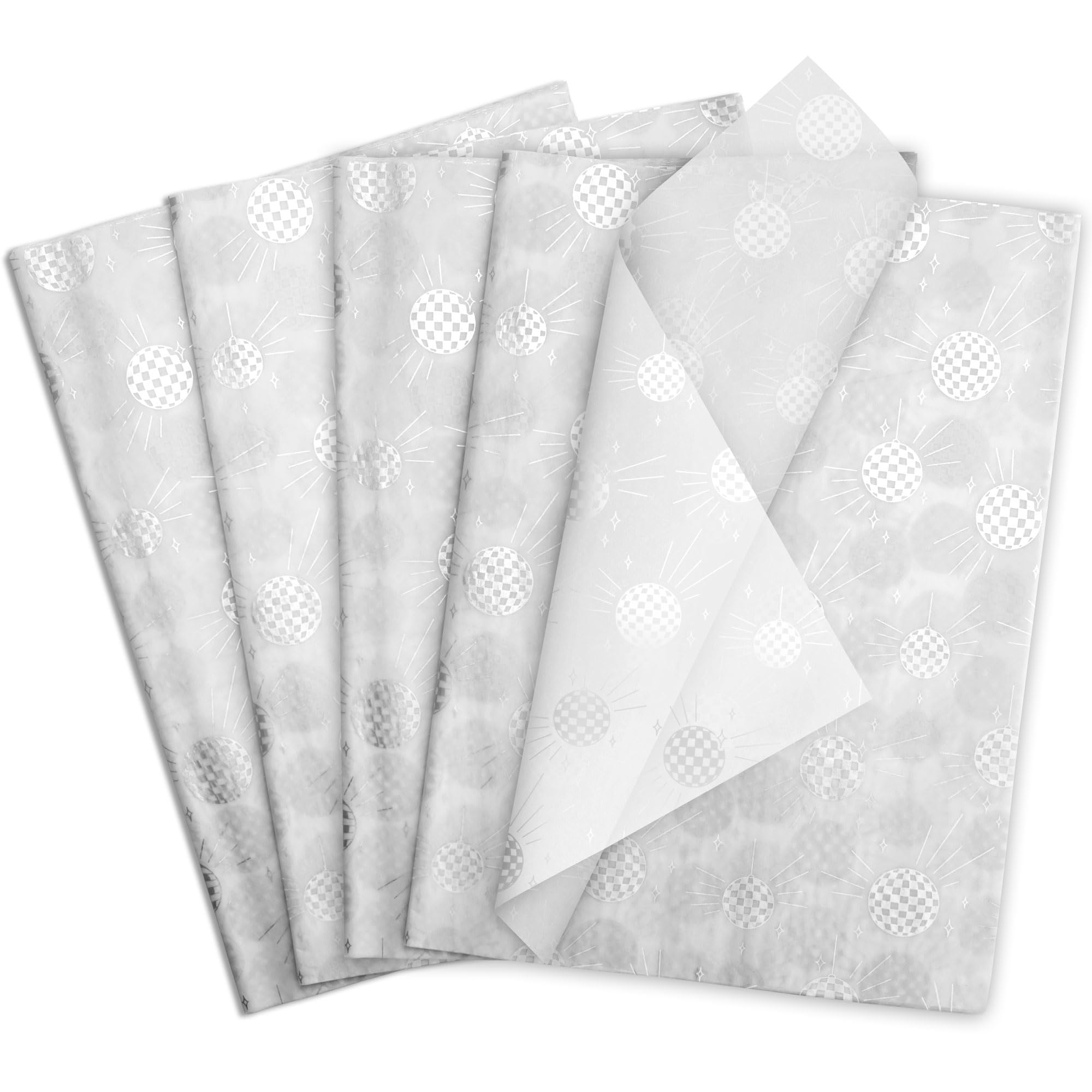 50 Sheets Large White Silver Disco Ball Tissue Paper Bulk - 28 x 20 Inch, Gift Wrapping & Party Decorations for Disco Theme Parties, Birthday Celebrations, and Special Events