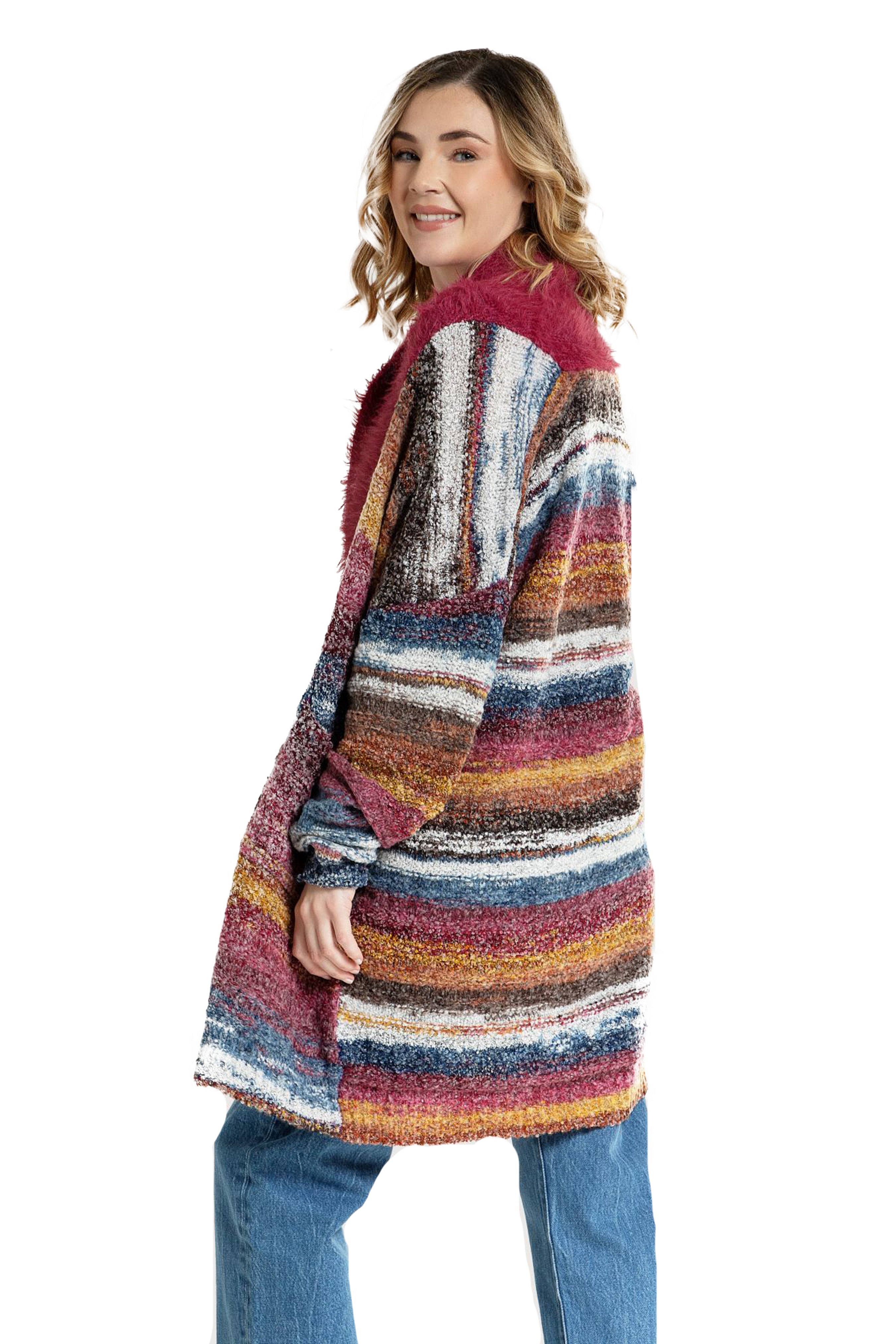 Women's Fur Collared Long Cardigan Sweater - Cozy Winter Knitwear for Layering & Casual Outfits - Perfect for Office, Date Night & Travel