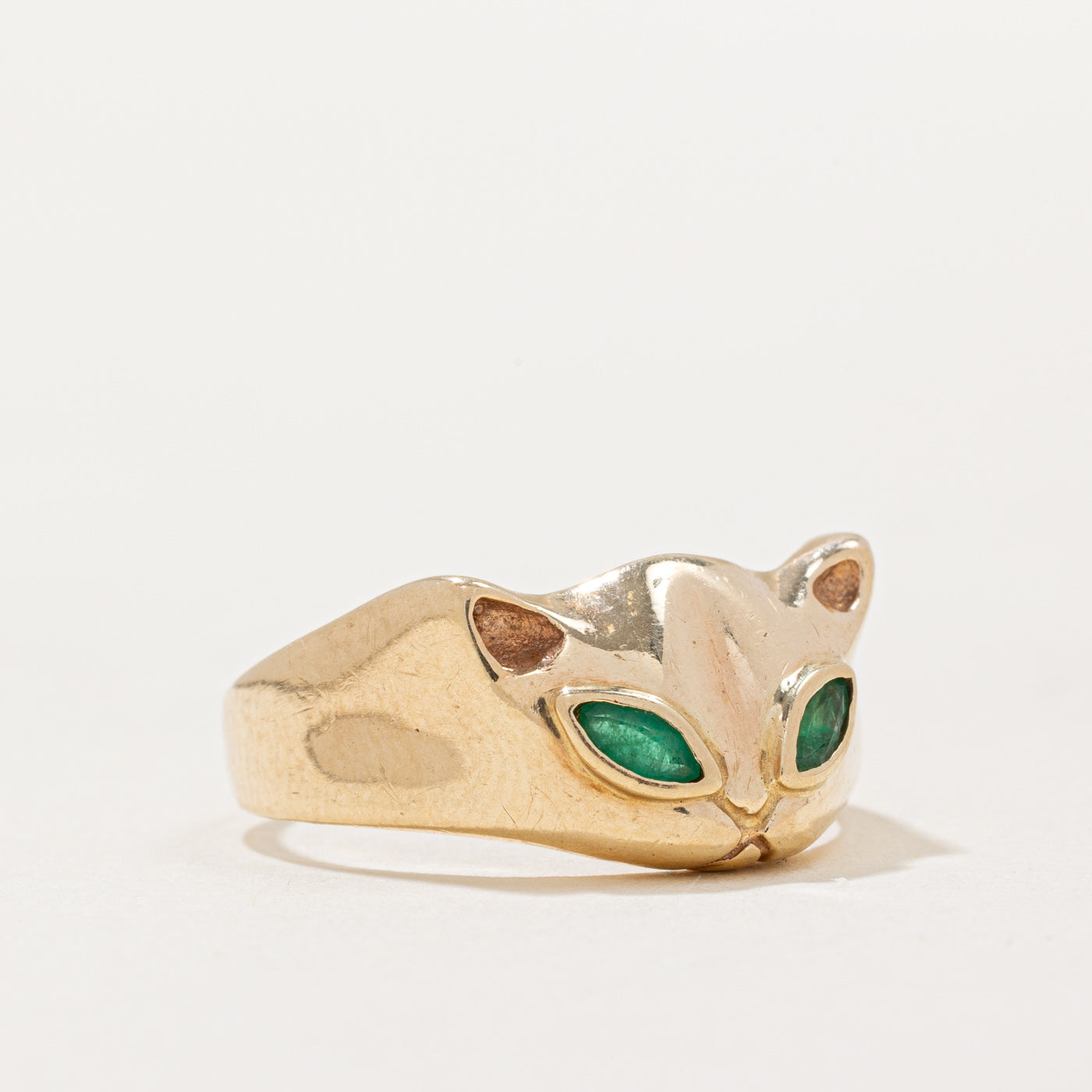 Emerald Cat Face Ring - 0.06ctw Genuine Emerald Gemstone - Size 7 Adjustable Sterling Silver Ring - Perfect for Cat Lovers, Birthday Gifts & Everyday Wear