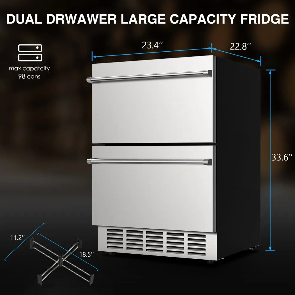 Premium 5.3 Cu.Ft. Stainless Steel Built-In Undercounter Wine Beverage Refrigerator with Double Drawers - SAK92576 - Perfect for Home Bars, Restaurants, and Entertaining Spaces