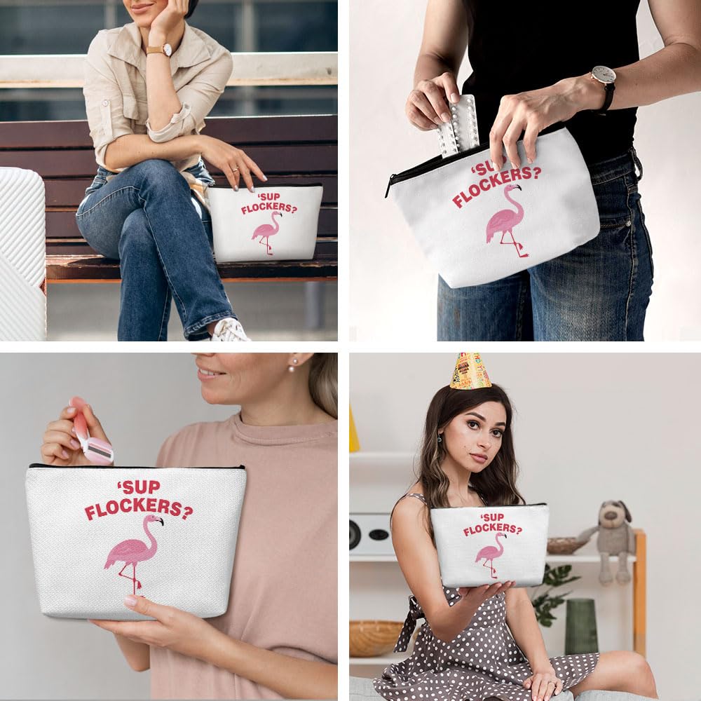 Pink Flamingo Makeup Bag for Women | Waterproof Cosmetic & Toiletry Travel Organizer | Perfect for Summer Vacation, Bridesmaid Gifts, Birthday, Christmas, Graduation | Great for Beach Trips, Pool Parties & Girls Getaways