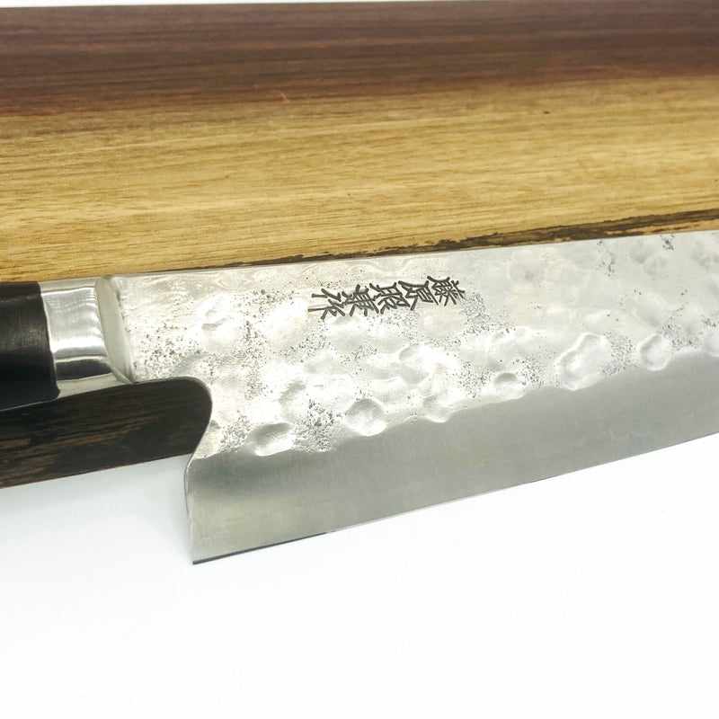Teruyasu Fujiwara Maboroshi 195mm Gyuto Japanese Chef Knife - Stainless Clad Tsuchime Blade with Black Western Handle - Perfect for Sushi, Meat Cutting & Professional Kitchen Use