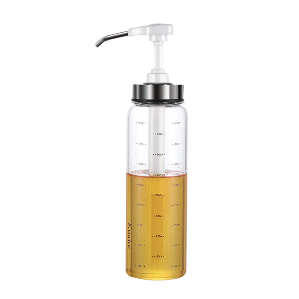 DOITOOL 500ml Glass Sauce Pump Dispenser Bottle - No Drip Olive Oil & Hot Sauce Dispenser for Kitchen, Tabasco, Soy Sauce, Ketchup, Salad Dressing - Clear Squeeze Bottle with White Cap (Perfect for Restaurants, Home Cooking & Meal Prep)