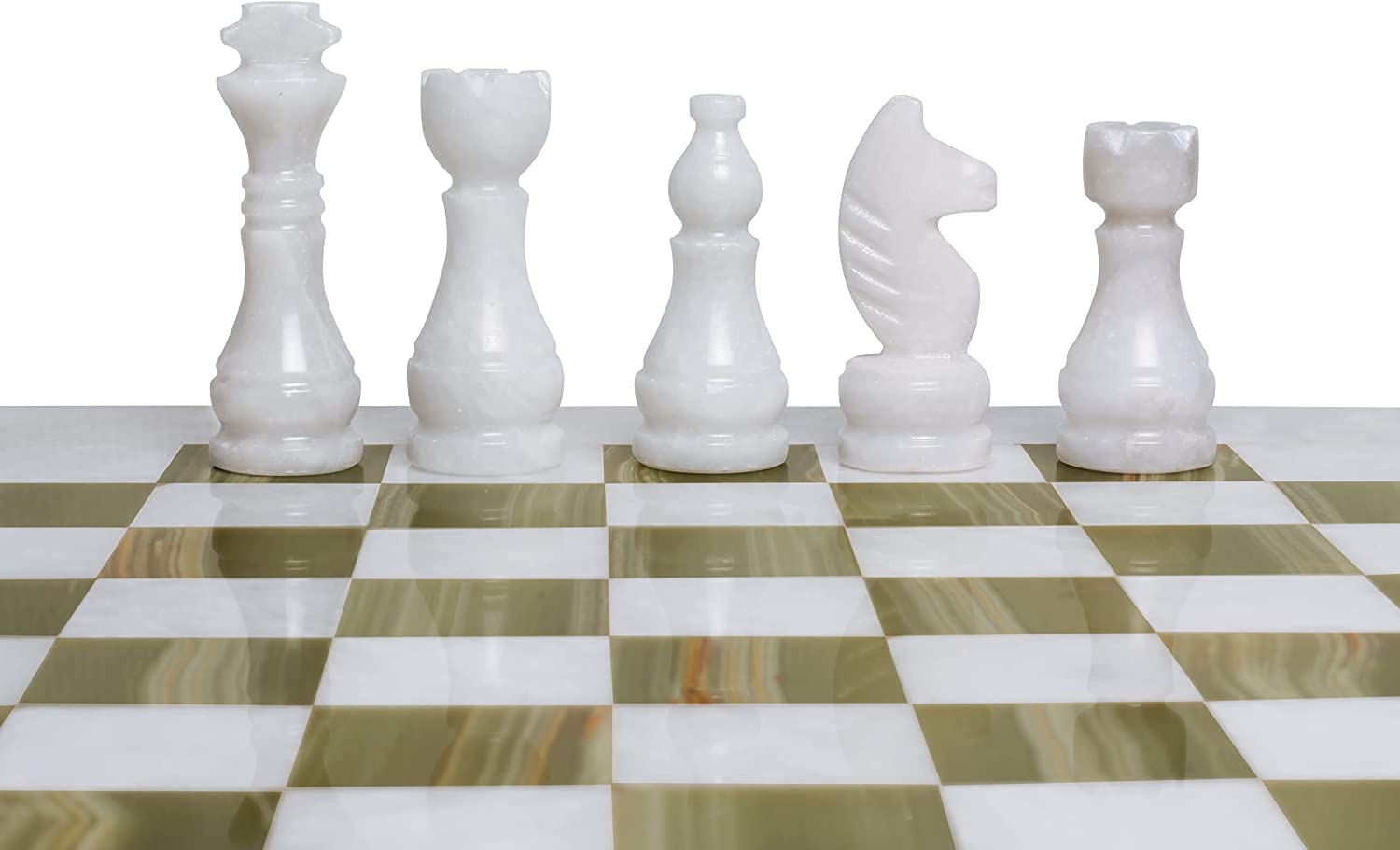 Handcrafted 12-Inch White & Green Onyx Marble Chess Set for Adults - Tournament Style Board Game - Non-Magnetic Durable Chess Pieces - Elegant Gift for Chess Lovers - Perfect for Home Decor, Game Nights & Office Display