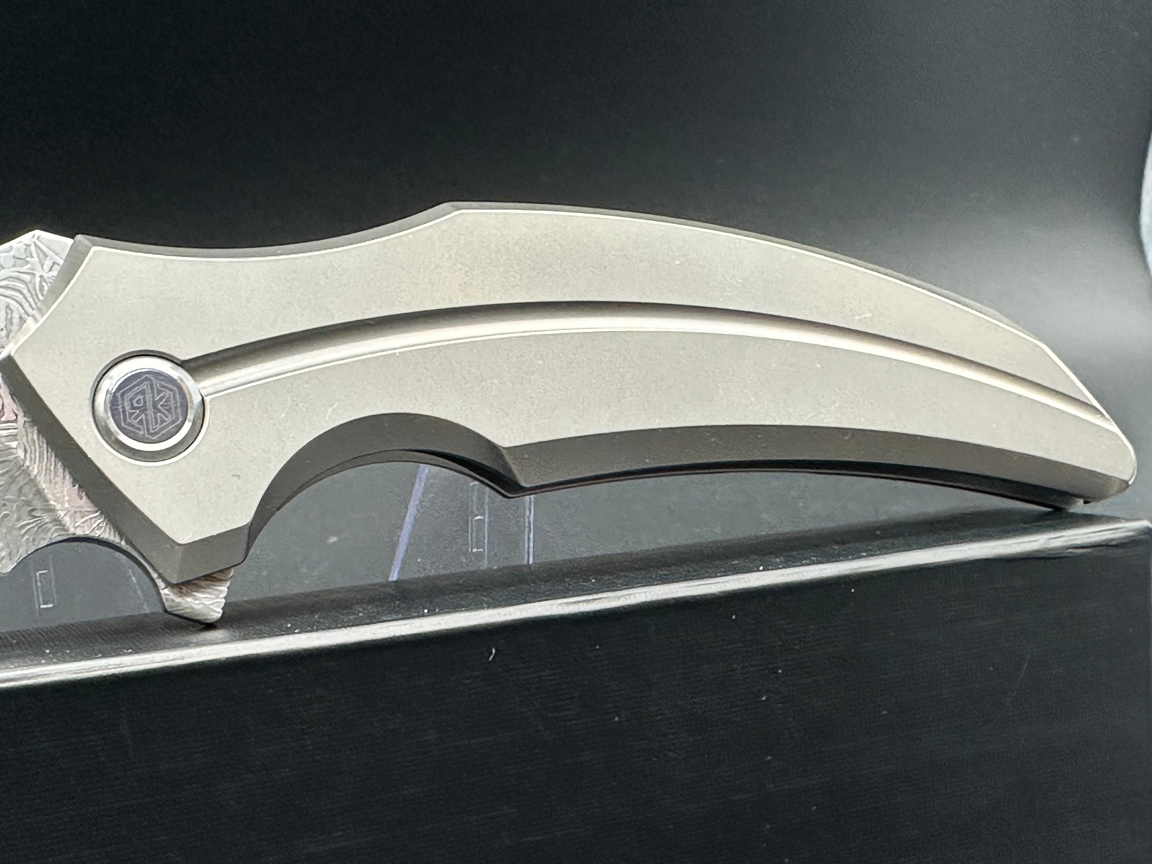 RIKE S05 Damascus Folding Pocket Knife - Titanium Handle with Mokuti Clip & Pivot - EDC Tactical Knife for Outdoor Camping, Hunting & Everyday Carry