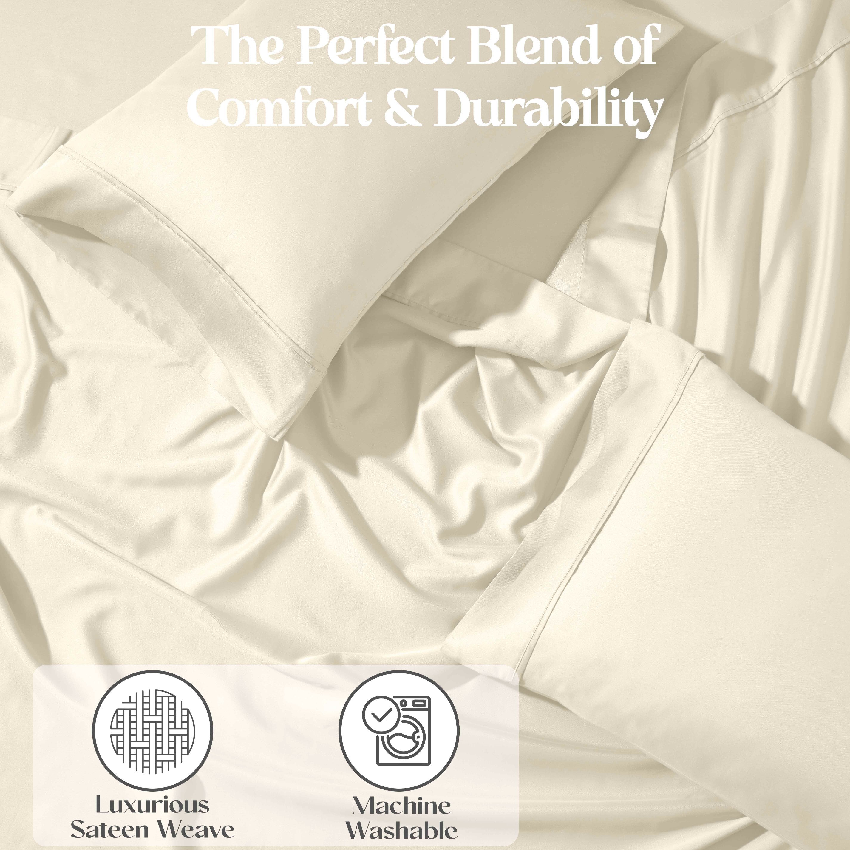 Premium 1200 Thread Count Cotton Rich Solid Deep Pocket Bed Sheet Set - Ultra Soft & Breathable for King/Queen Size Beds - Perfect for Home, Hotel, or Guest Room Comfort