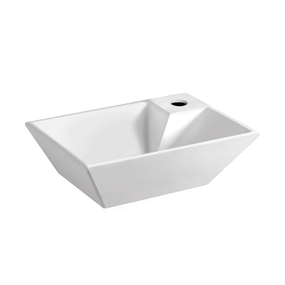 14 Inch Isabella Collection Rectangular Wall Mount Bathroom Sink with Right Offset Single Faucet Hole - Perfect for Modern Small Bathrooms & Powder Rooms