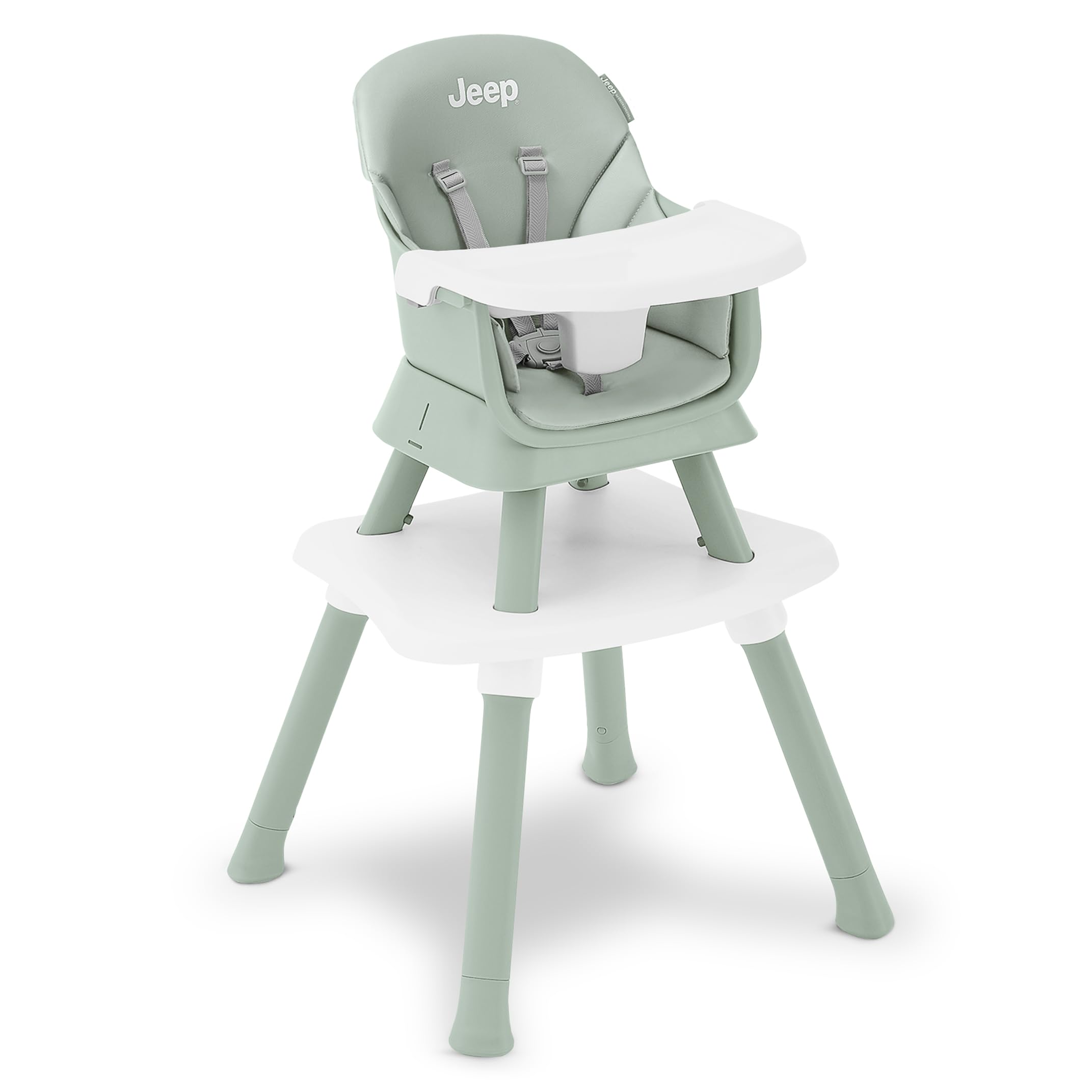 Delta Children Jeep Milestone 6-in-1 Convertible High Chair - Transforms to Stool, Booster Seat, Toddler Chair, Activity Table & Desk Set in Sage Green - Perfect for Dining, Playtime & Learning Activities