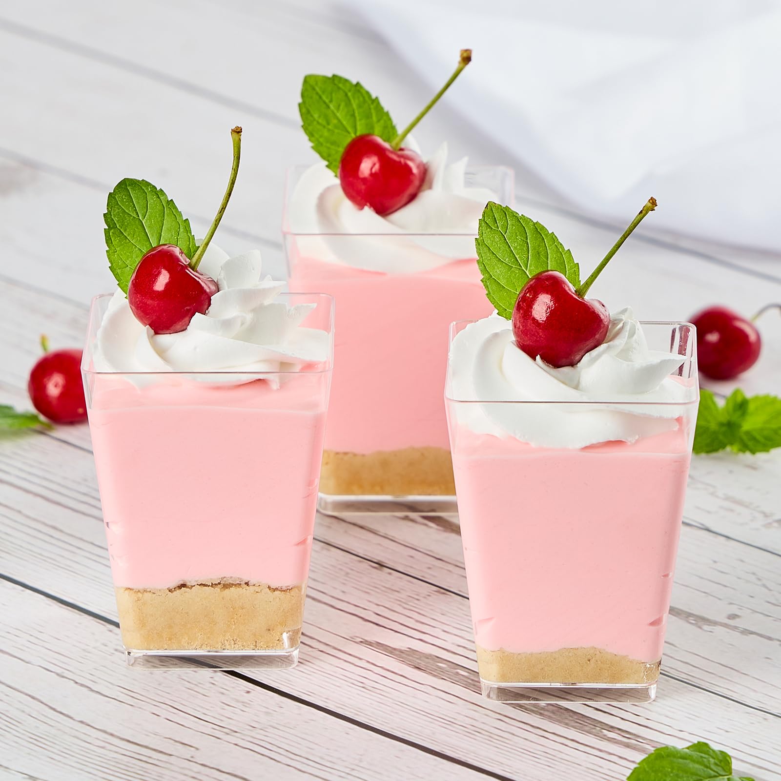 Kucoele 25 Pack 5oz Mini Dessert Cups with Spoons - Clear Square Plastic Yogurt Parfait Containers for Pudding, Ice Cream, Fruit, Mousse & Appetizers | Perfect for Parties, Catering & Home Dessert Serving