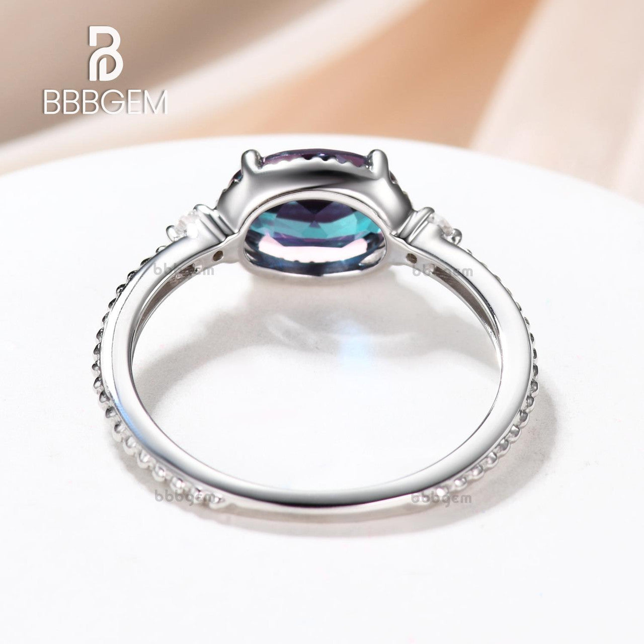 Milgrain Alexandrite Engagement Ring in Rose Gold - East to West Three Stone Ring for Women | Perfect for Weddings, Anniversaries & Proposals