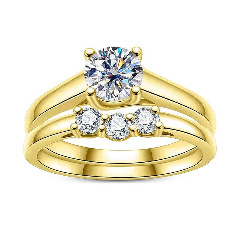 2 Carat Moissanite Wedding Ring Set for Women - 925 Sterling Silver Yellow Gold Plated Bridal Band Set - Perfect for Engagement, Anniversary & Special Occasions