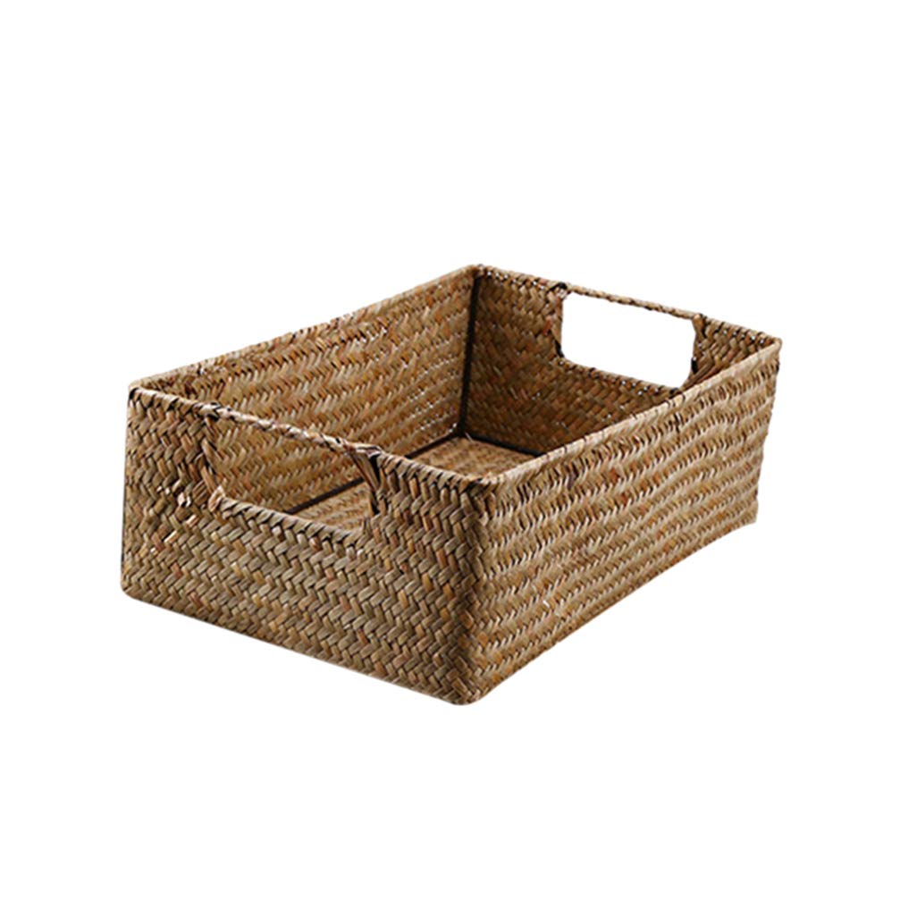4-Piece Rectangular Wicker Storage Baskets with Handles - Seaweed Makeup Organizer Set for Cosmetics, Toys & Sundries | Perfect for Bedroom, Bathroom, Wardrobe & Home Organization
