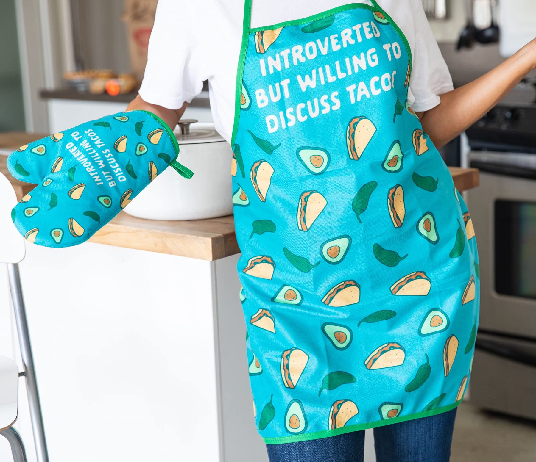 Funny Cinco De Mayo Graphic Oven Mitt - Introverted But Willing To Discuss Tacos Novelty Kitchen Accessories for Mexican Food Lovers | Perfect for Cooking, Baking & Taco Tuesday Parties