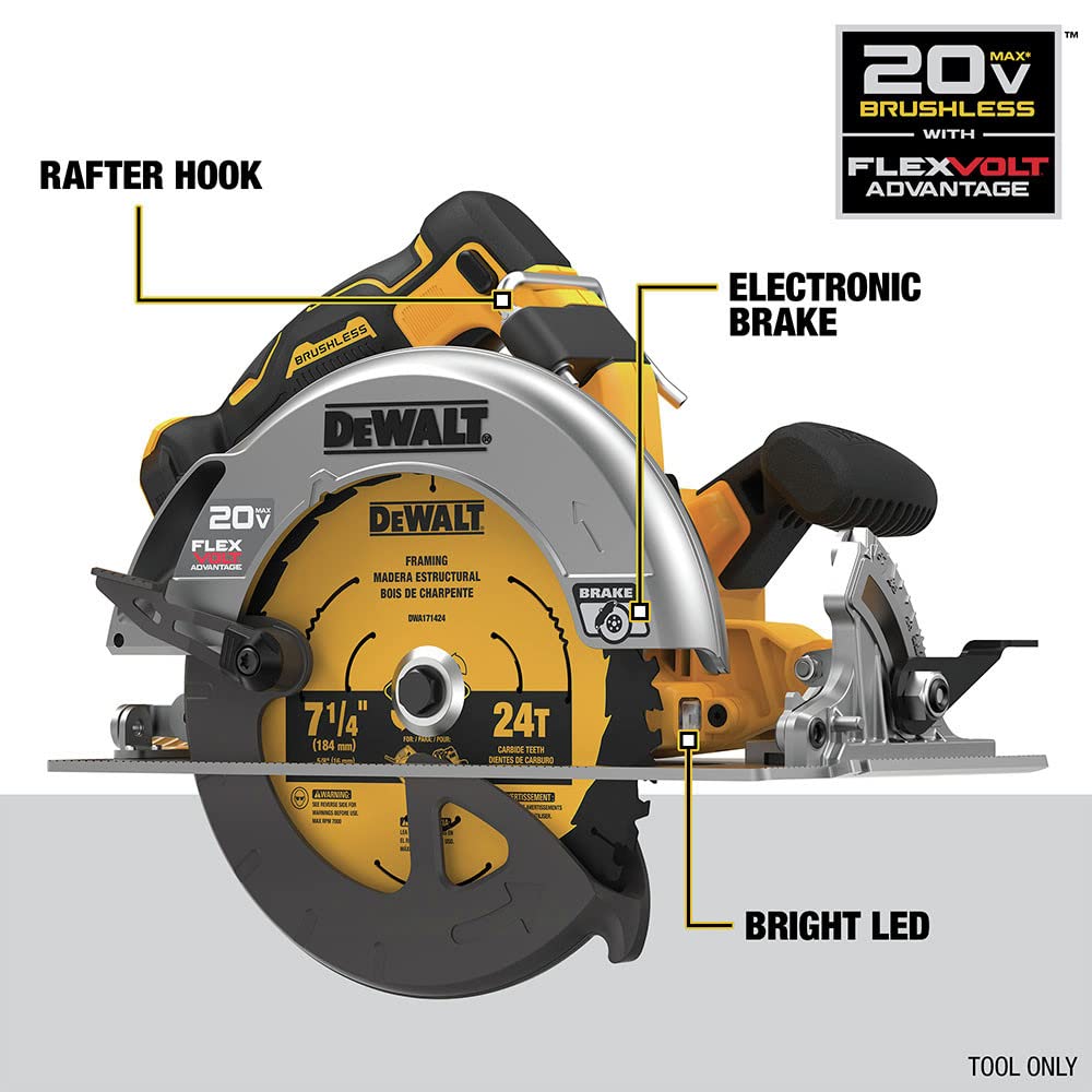 DEWALT 20V MAX Cordless Circular Saw (Tool Only) - Perfect for Woodworking, DIY Projects, and Professional Construction
