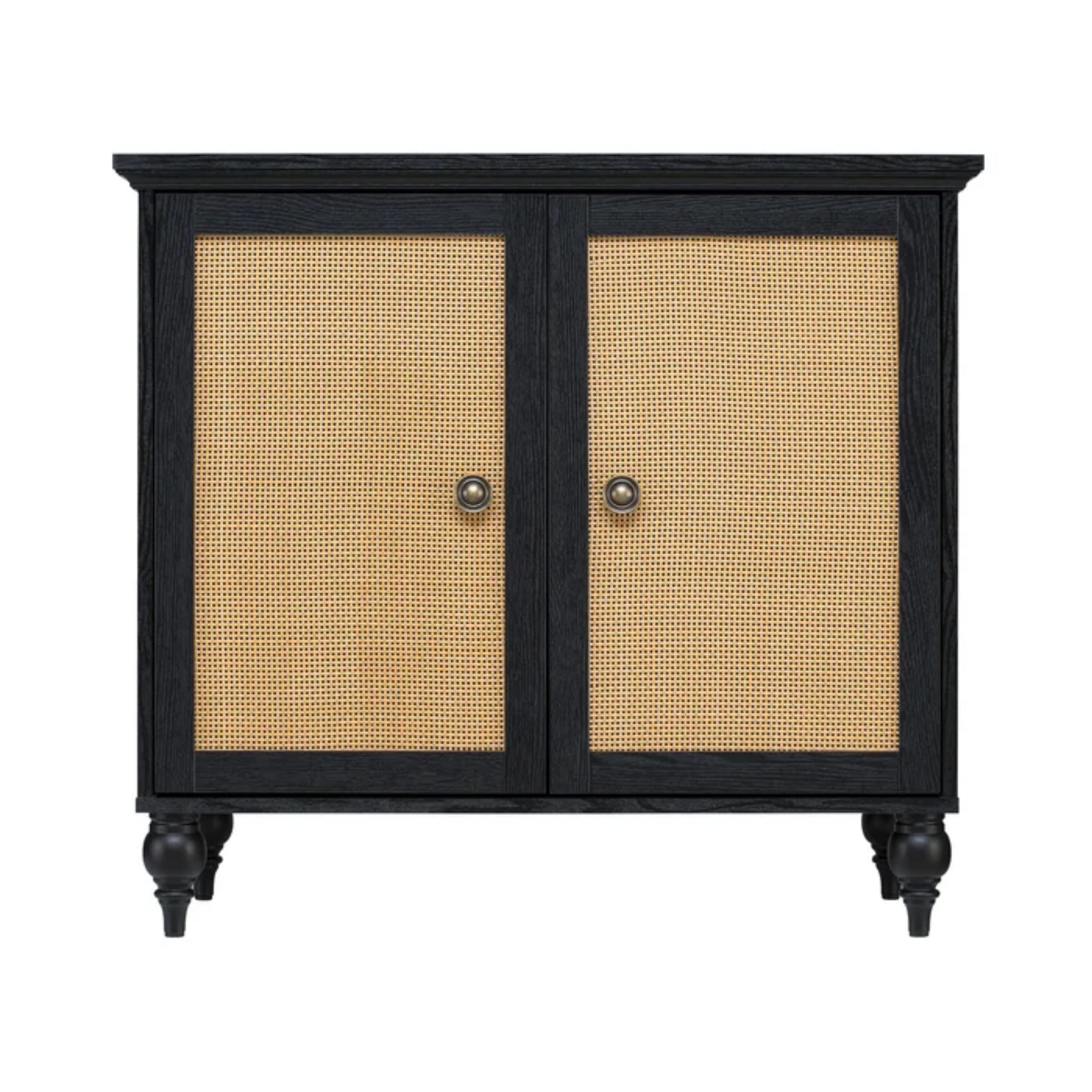 Newcomb Black 2-Door Accent Storage Cabinet with Shelves - Wooden Floor Cabinet for Living Room, Bedroom & Entryway Organization