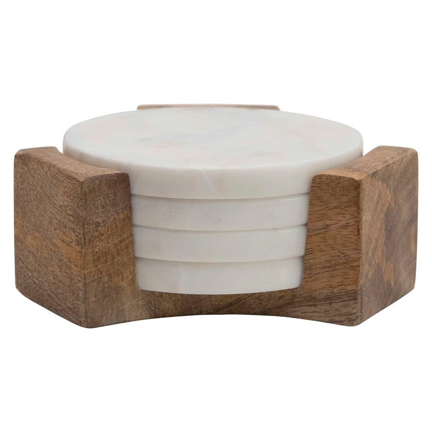 Premium Wooden Coaster Set with Holder - Absorbent & Durable for Hot & Cold Drinks - Perfect for Home, Office, or Restaurant Use