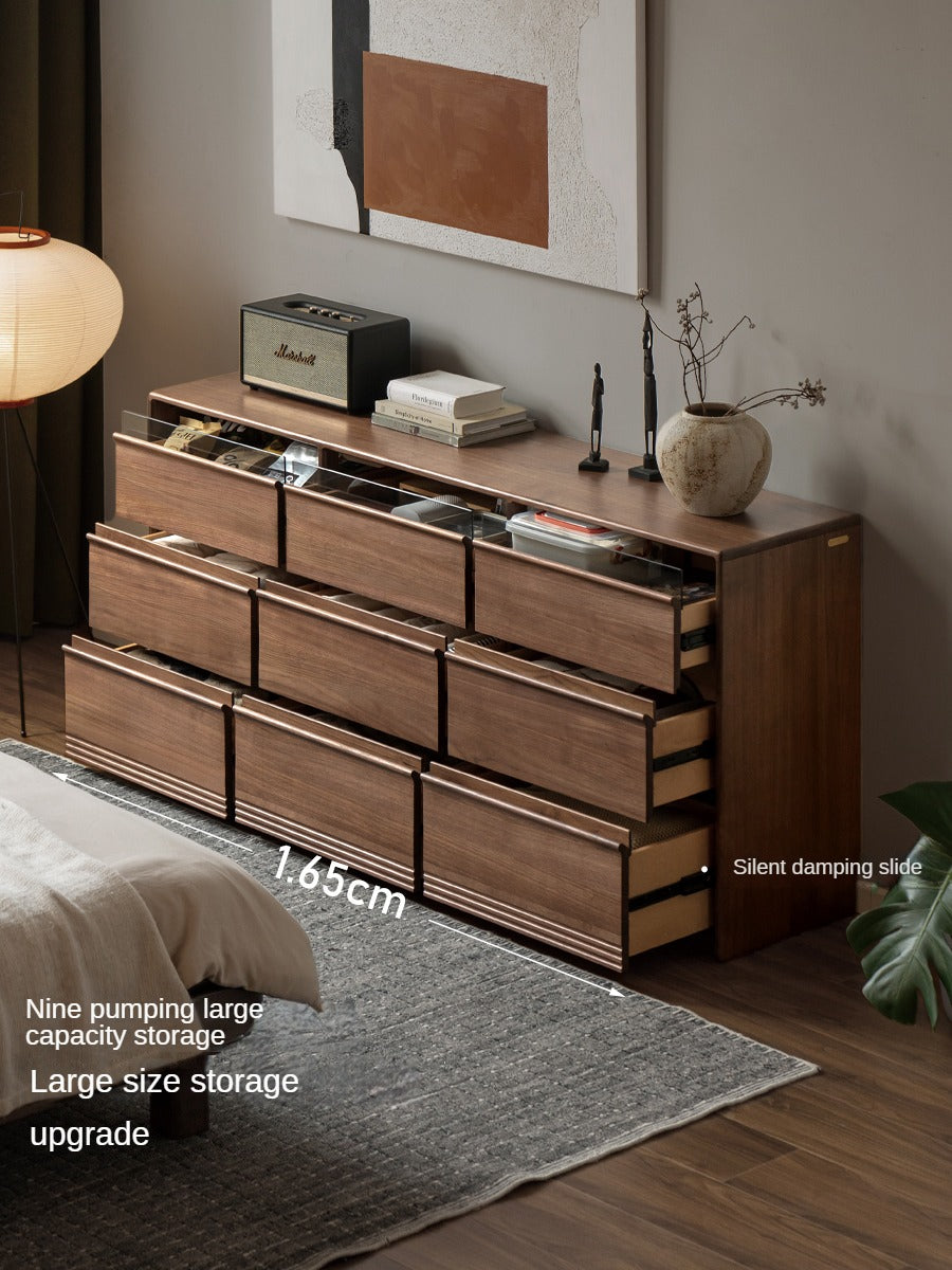 Premium Black Walnut Solid Wood Dresser with 6 Drawers - Handcrafted Wooden Storage Chest for Bedroom, Living Room & Office Organization