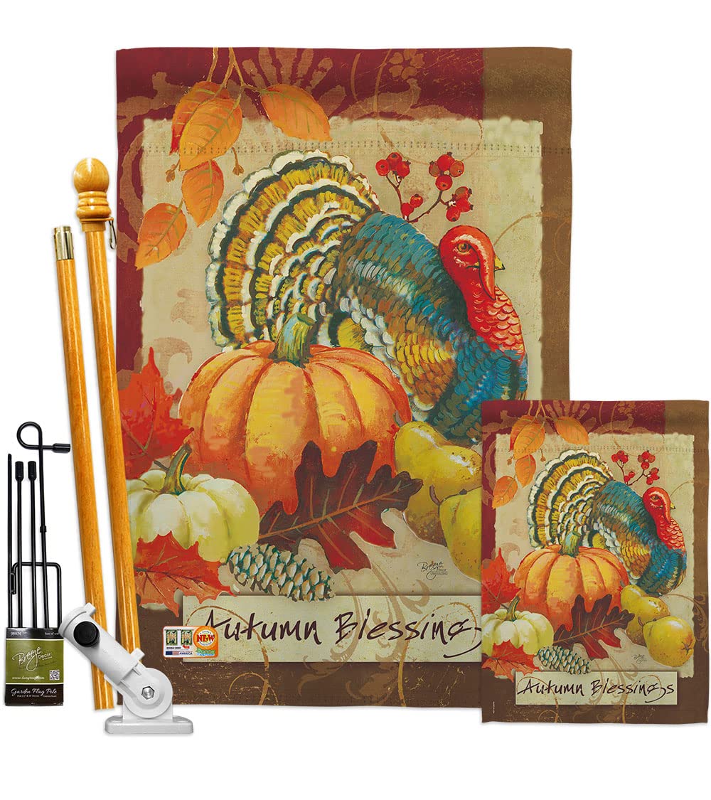 Fall Harvest Decor Kit - Turkey Blessings House & Garden Flags for Autumn Decorating
