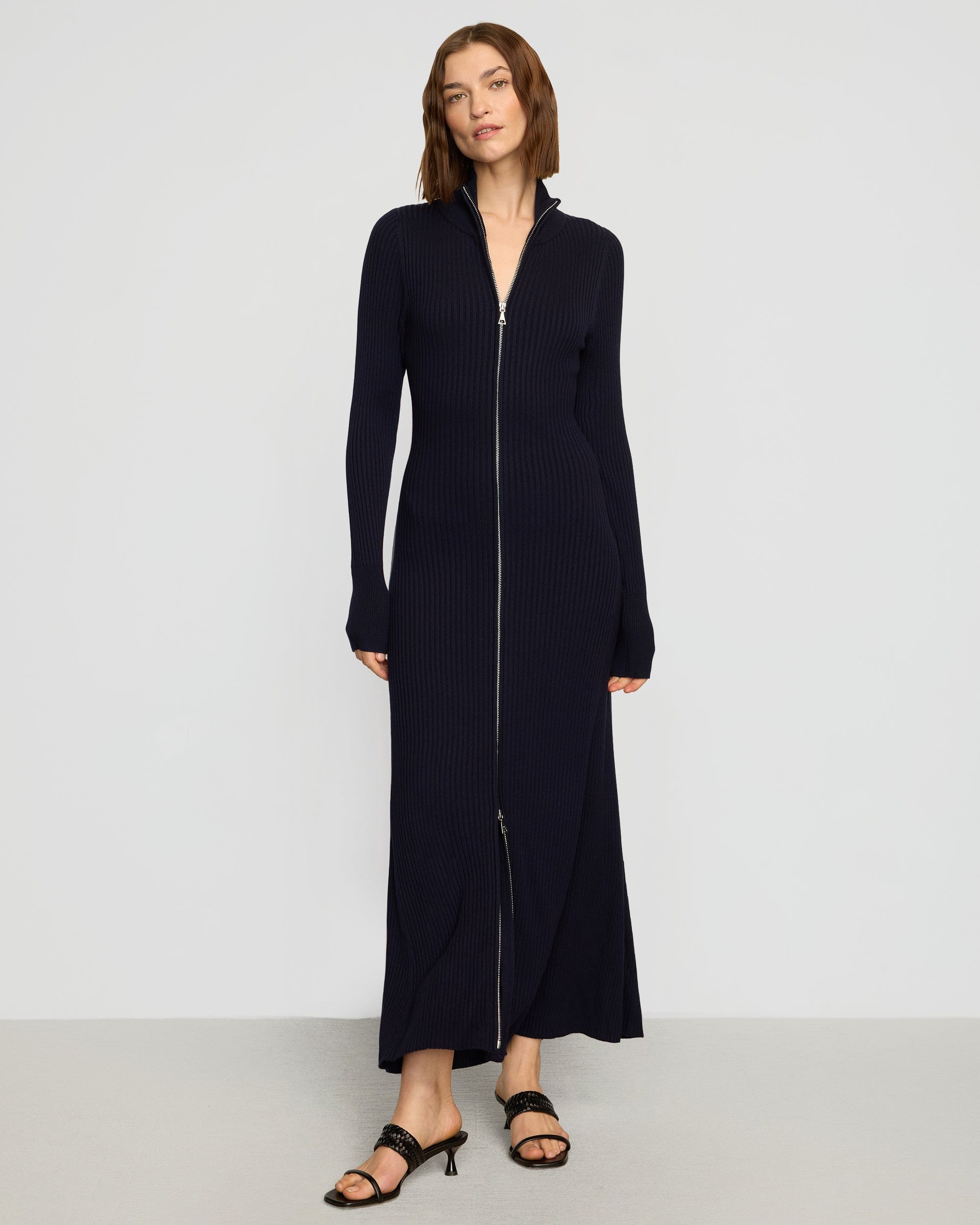 Janne Ribbed Two-Way Zip Sweater Dress for Women - Stylish Winter Knit Dress for Casual Outings & Date Nights
