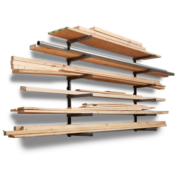 6-Tier Heavy Duty Lumber Storage Rack - Black & Gray Steel Shelving Unit for Wood, PVC Pipes & Garage Organization - Perfect for Workshop, Garage & Home Storage