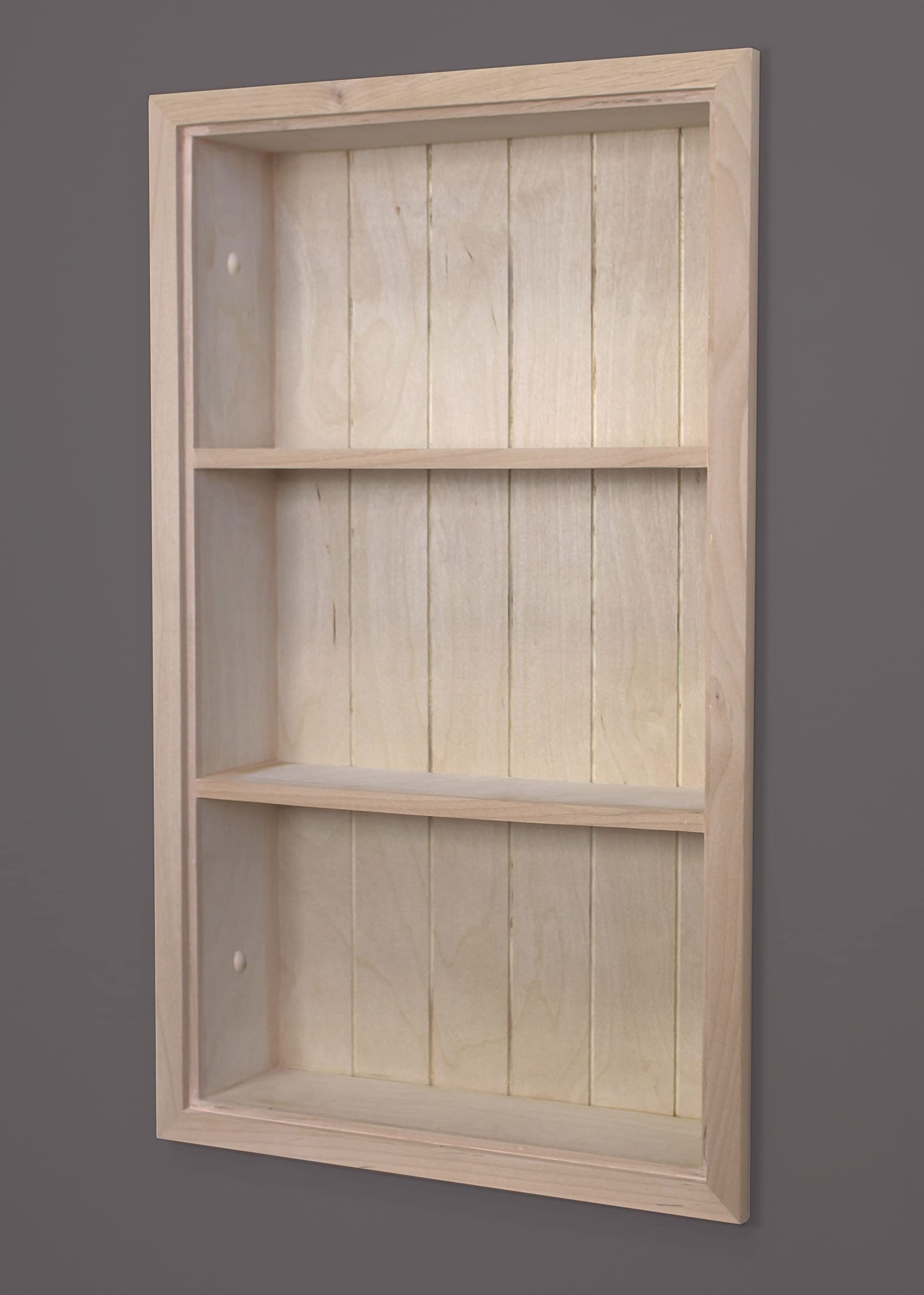 14x24 Sloane Recessed Wall Niche Medicine Cabinet Replacement - Solid Wood Bathroom Storage Shelf with Beadboard Back (Unfinished) - Made in USA - Perfect for Bathroom Organization & Small Space Storage