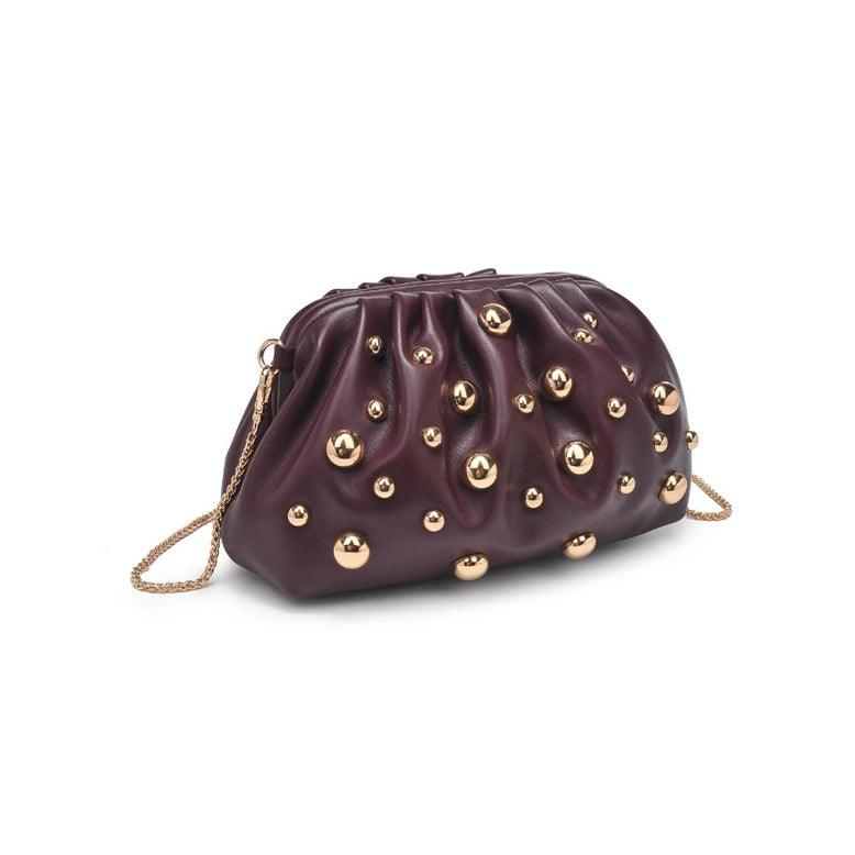 Stylish Carey Studded Clutch Purse for Women - Elegant Wine Red Evening Bag - Perfect for Parties, Weddings & Special Occasions