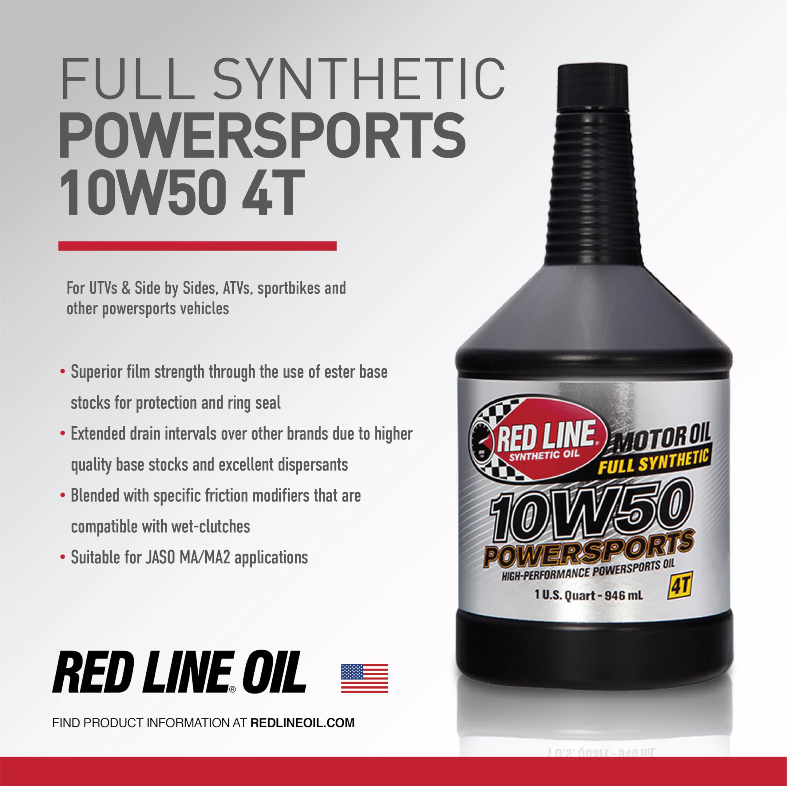 Red Line 42604 10W50 Full Synthetic Motorcycle Engine Oil - 1 Quart (12 Pack) - High Performance Motorcycle Oil for Cruisers, Sport Bikes & Off-Road Riding