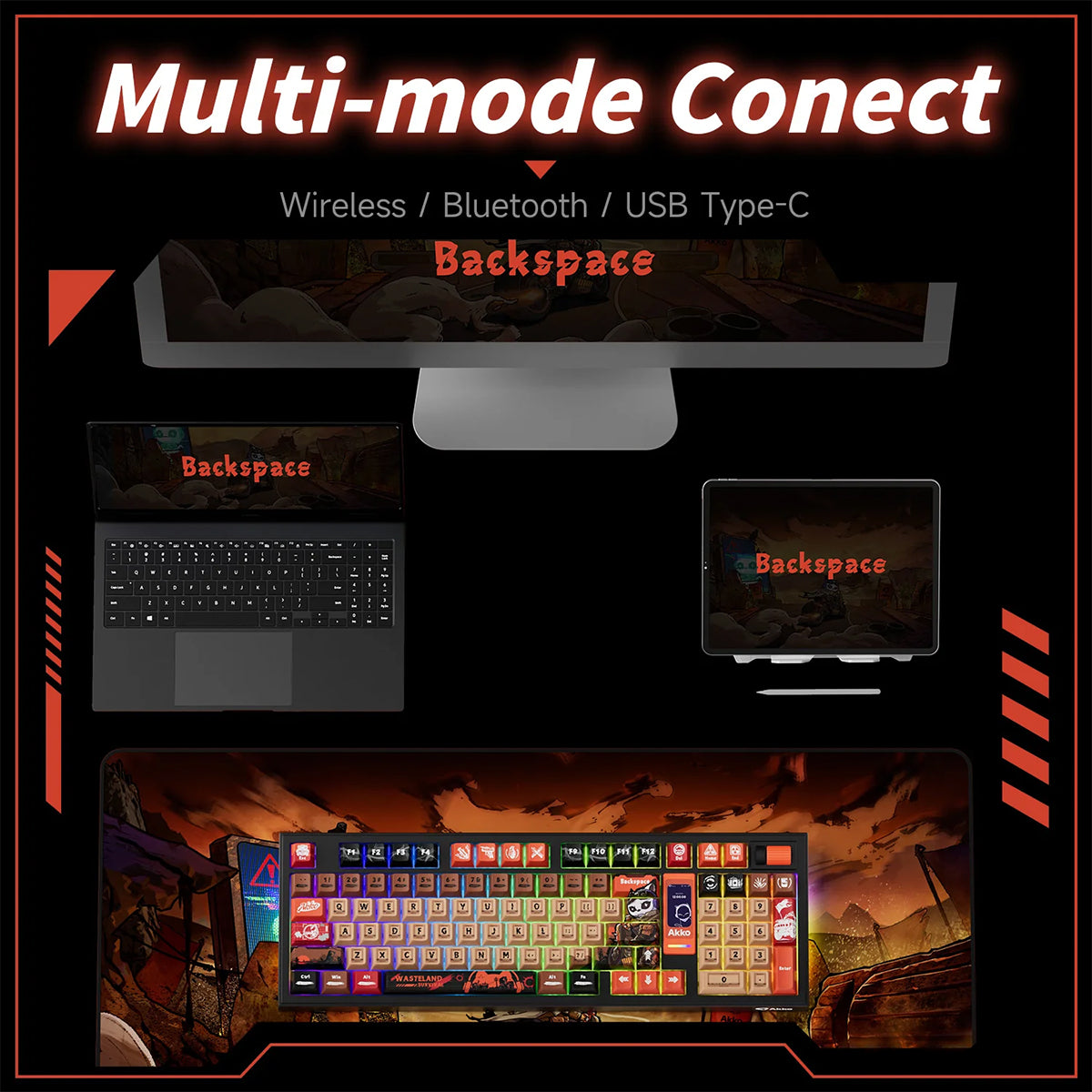 Akko 5098B Wasteland Survival Compact 1800 LCD RGB Wireless Mechanical Keyboard with Piano Pro V3 Switches - Perfect for Gaming, Office Work, and Programming